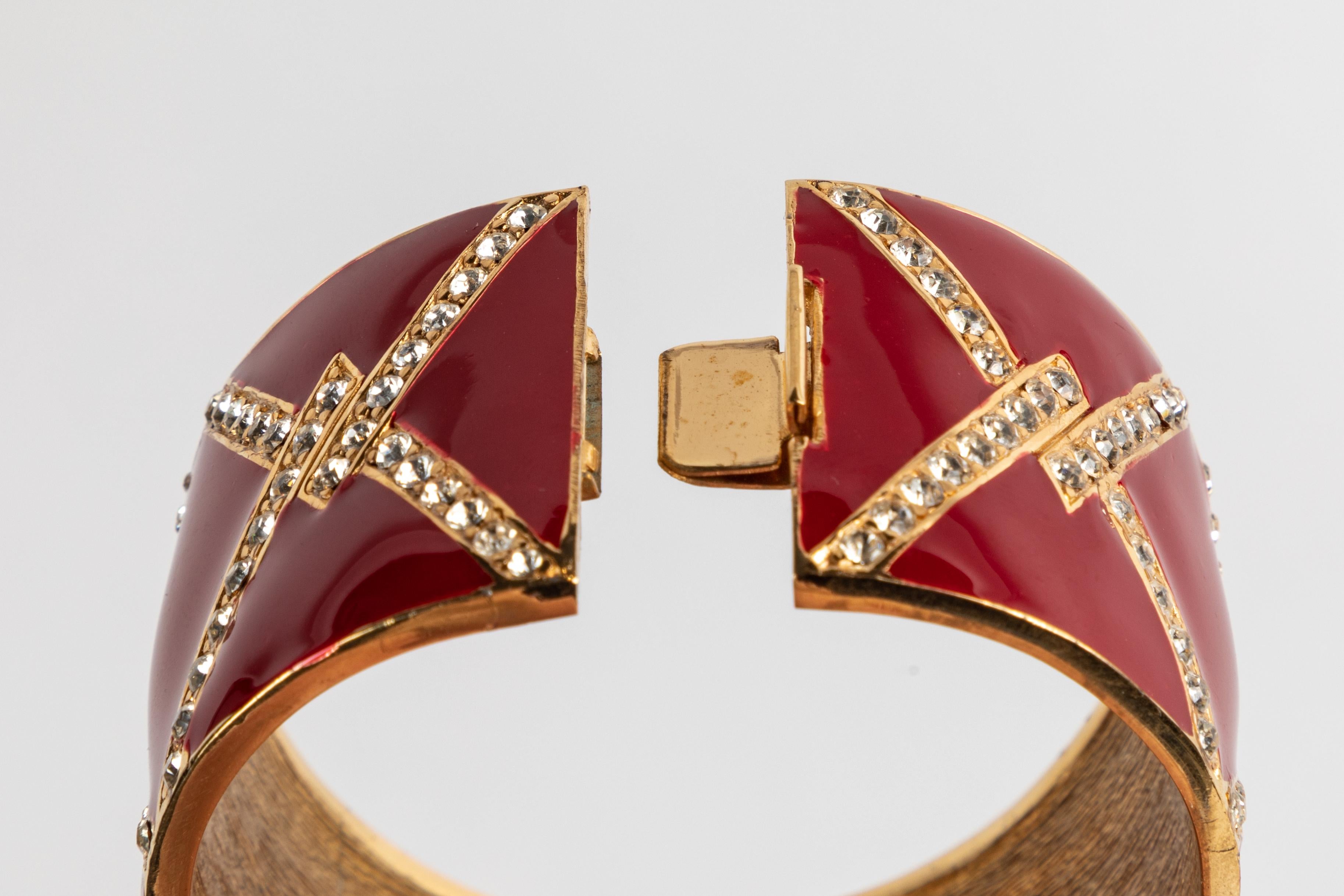 A Pair of Red Enamel and Rhinestone Cuffs by Ciner 1