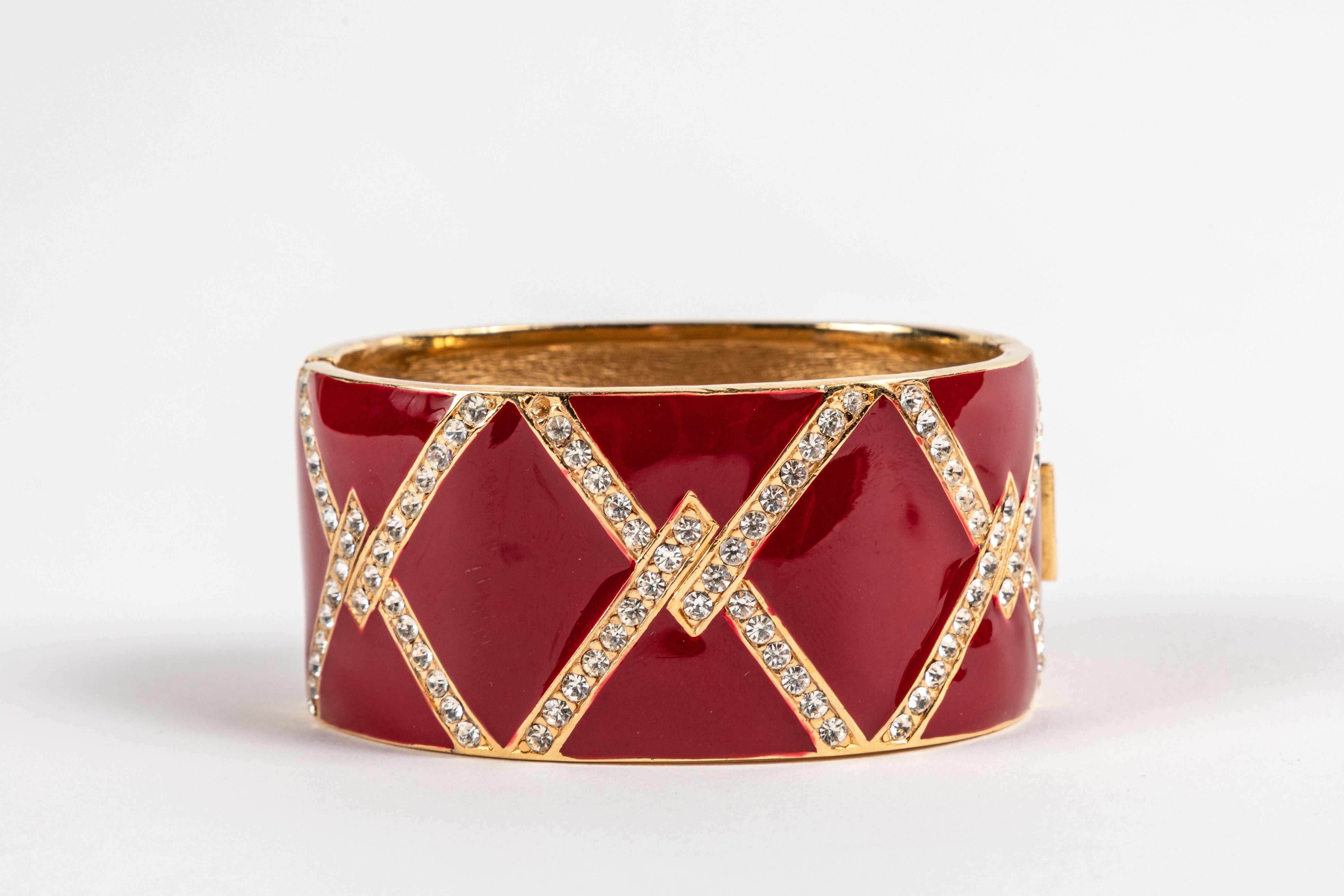 A Pair of Red Enamel and Rhinestone Cuffs by Ciner 3