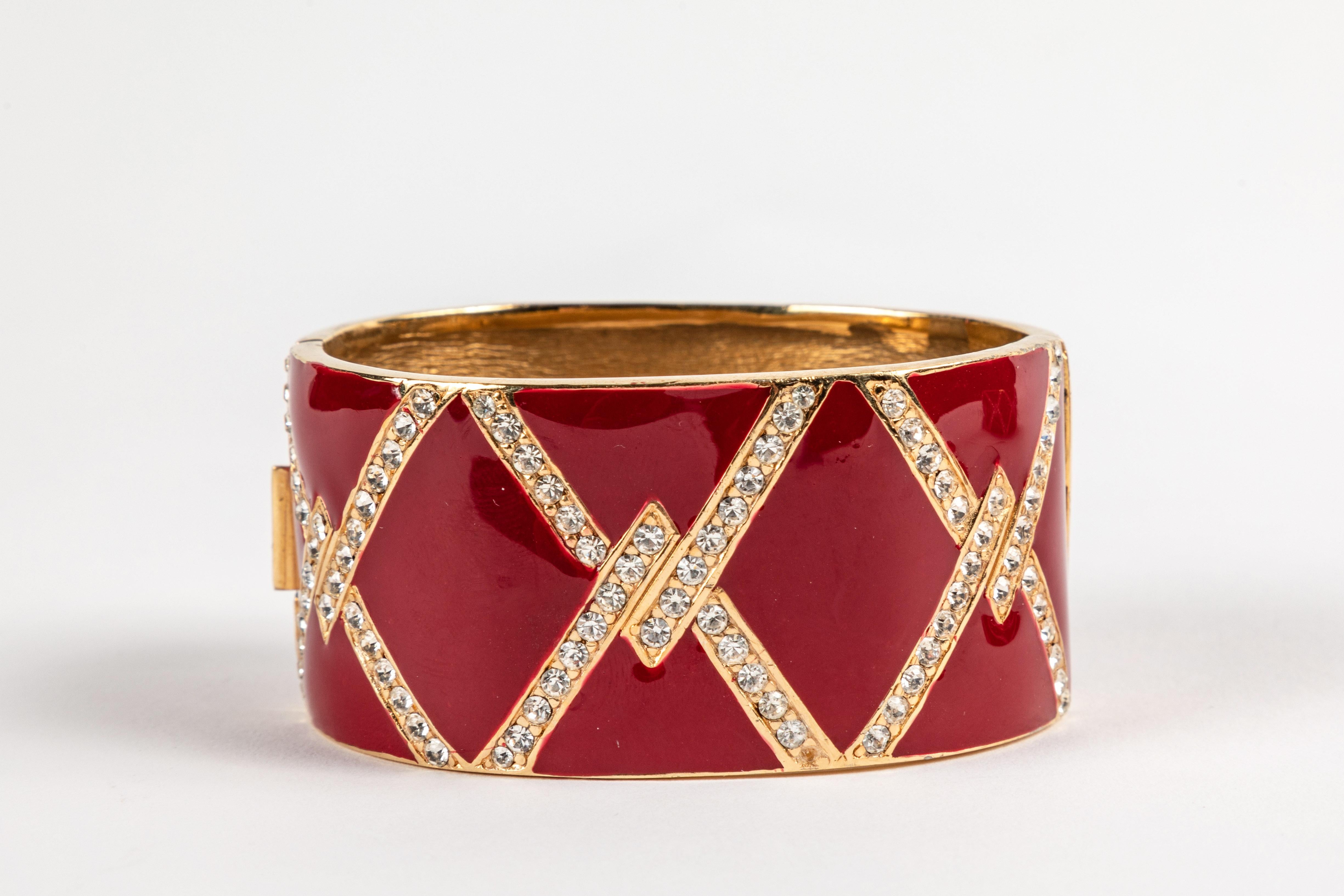 A Pair of Red Enamel and Rhinestone Cuffs by Ciner 4
