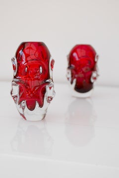 A pair of Red Glass Vase by Börne Augustsson for Åseda, Sweden