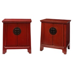 A Pair of Red Lacquer Cabinets