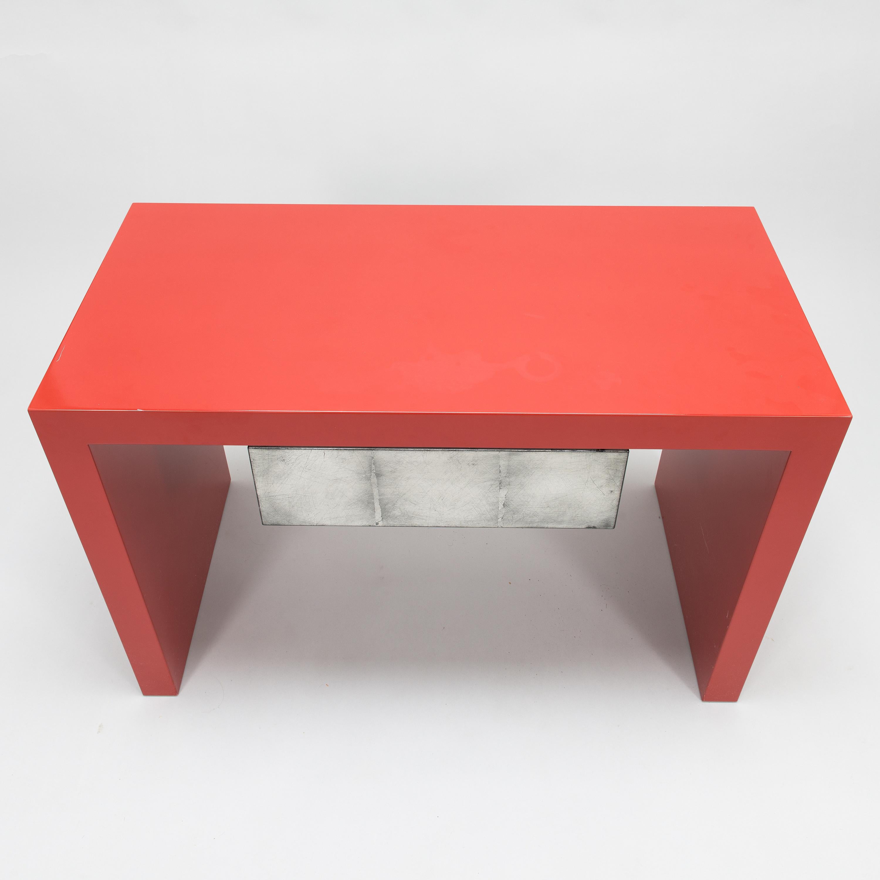 A pair of tables nightstand  by Kaisa Blomstedt 
Made to order by the Designer . With pull-out drawer. Red laquered and leaf nickeled MDF.
This beautiful pair of nightstand , custom made for a special project, has been carefully handcrafted in red