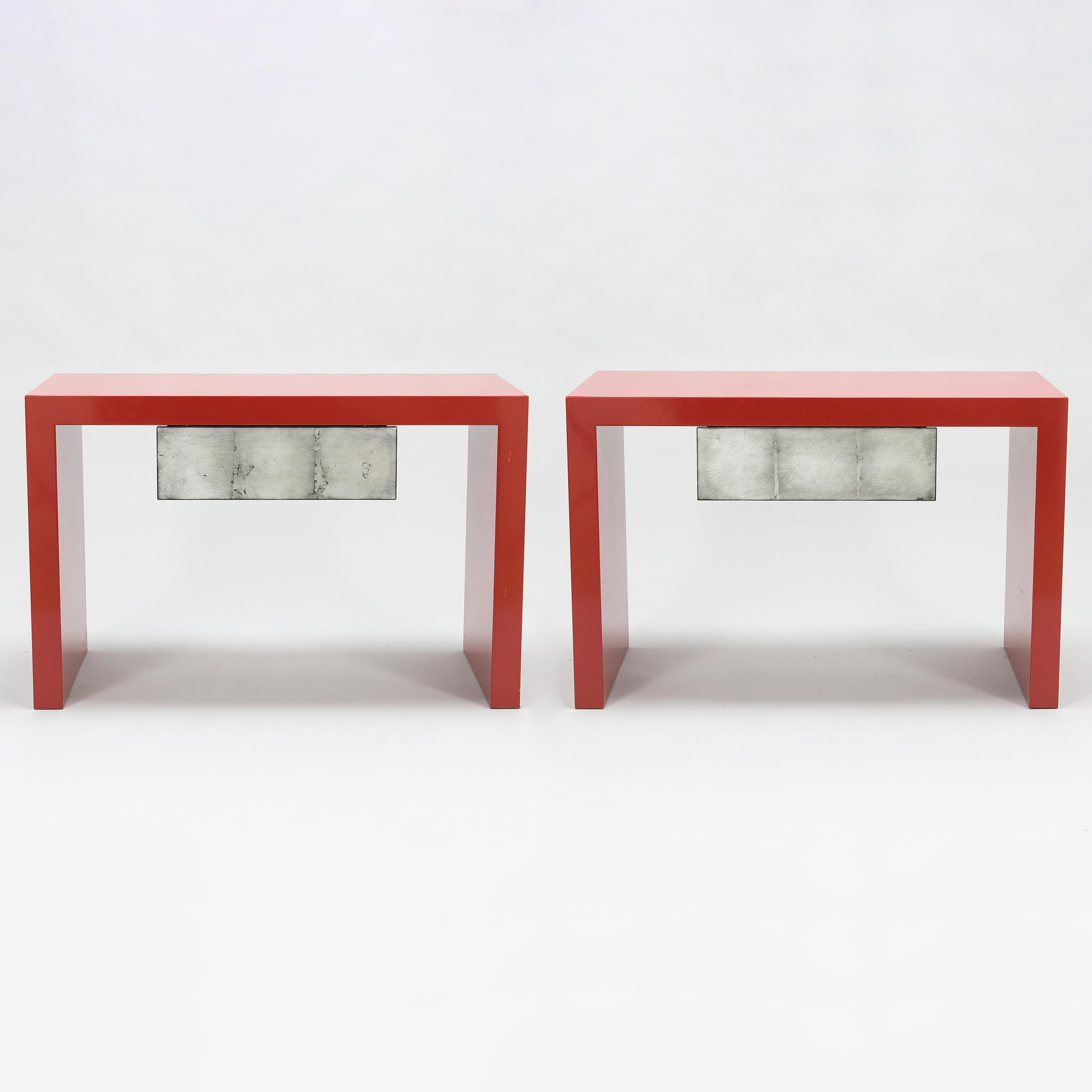 Lacquered A pair of red lacquered tables by Artist  Kaisa Blomstedt Sweden 1990 For Sale