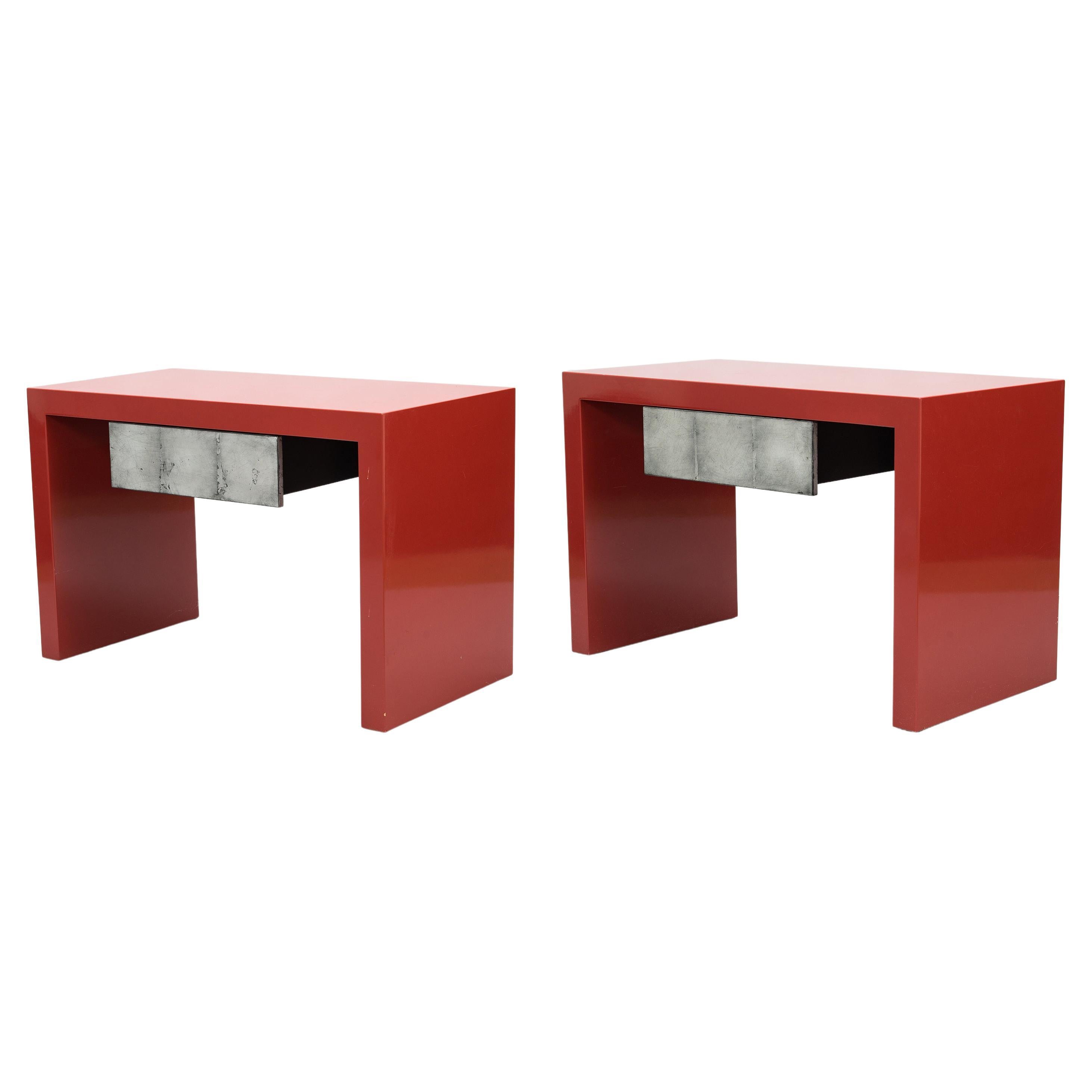 A pair of red lacquered tables by Artist  Kaisa Blomstedt Sweden 1990 For Sale