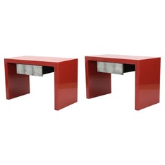 A pair of red lacquered tables by Artist  Kaisa Blomstedt Sweden 1990