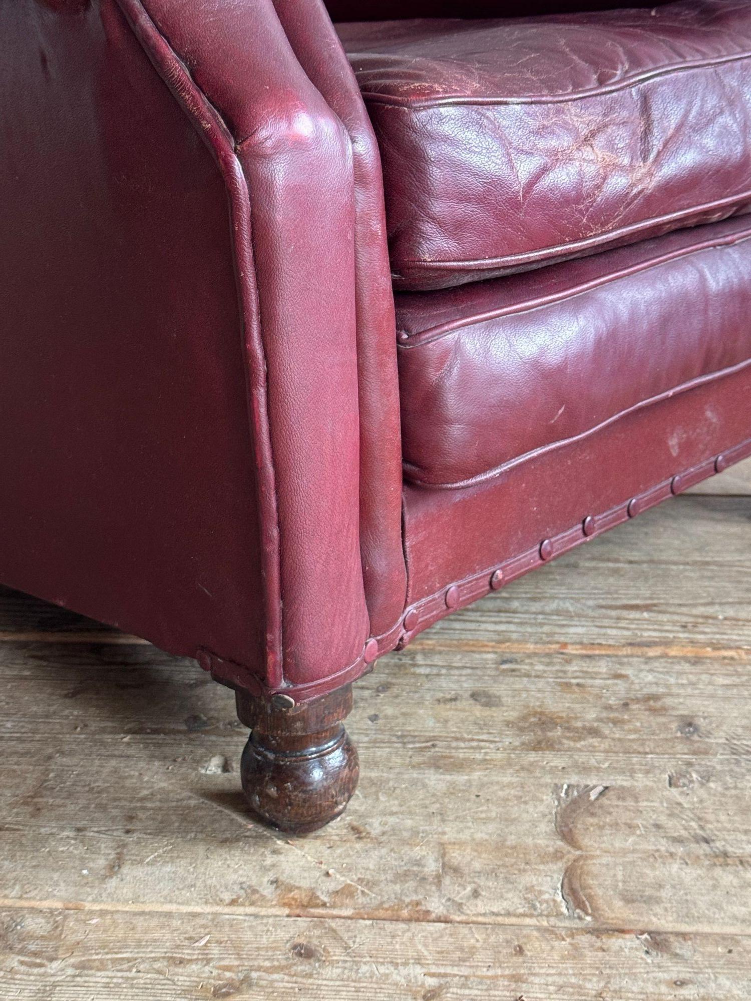 A pair of red leather club chairs For Sale 5