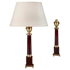 A Pair of Red Lucite Column Lamps