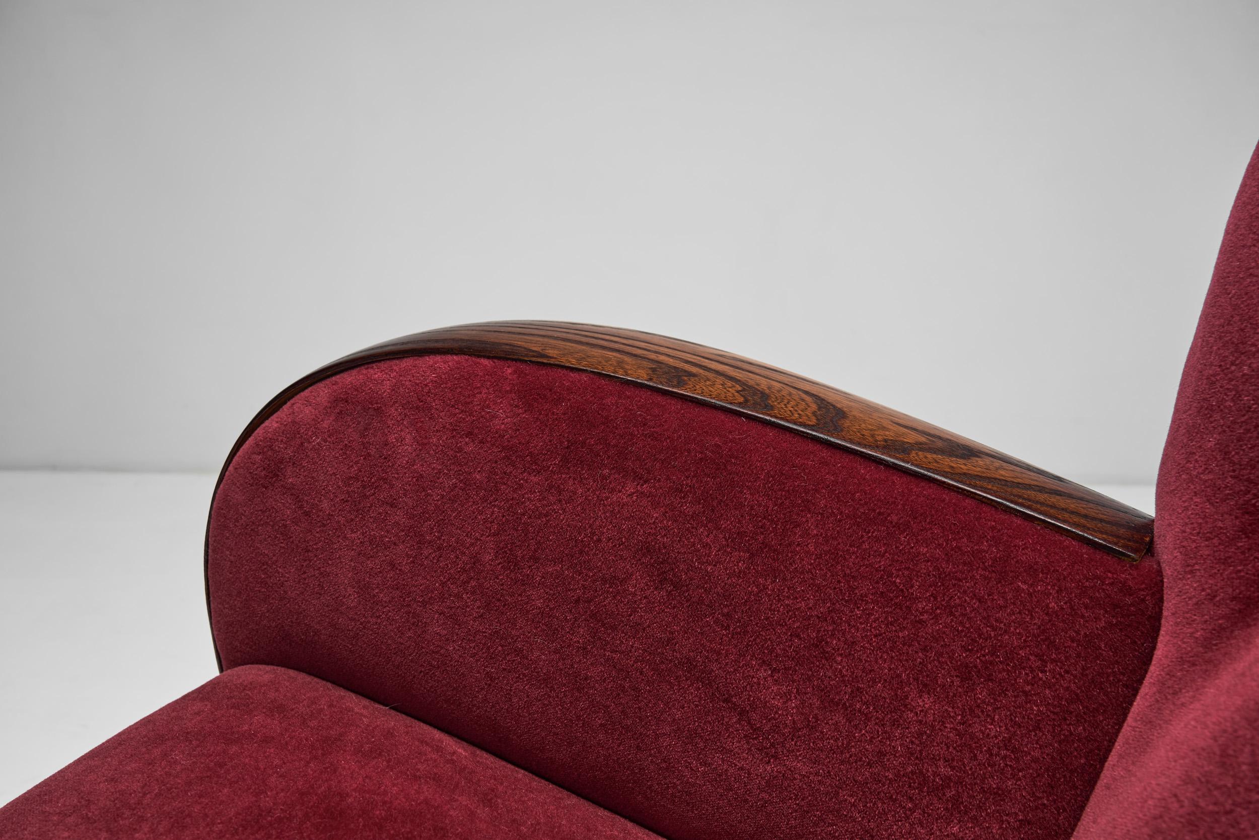 A Pair of Red Mohair Armchairs, Europe 1930s 4