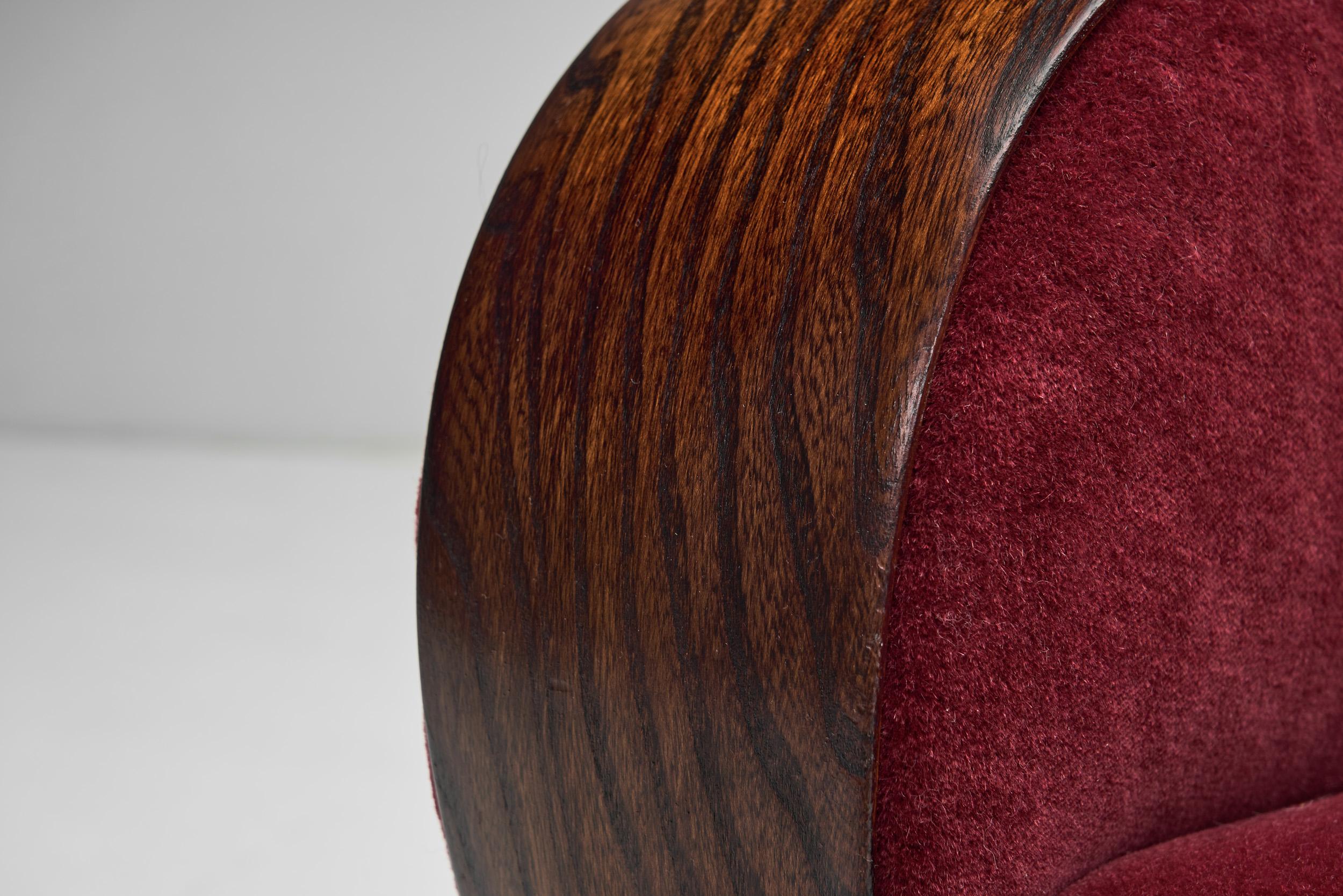 A Pair of Red Mohair Armchairs, Europe 1930s 5