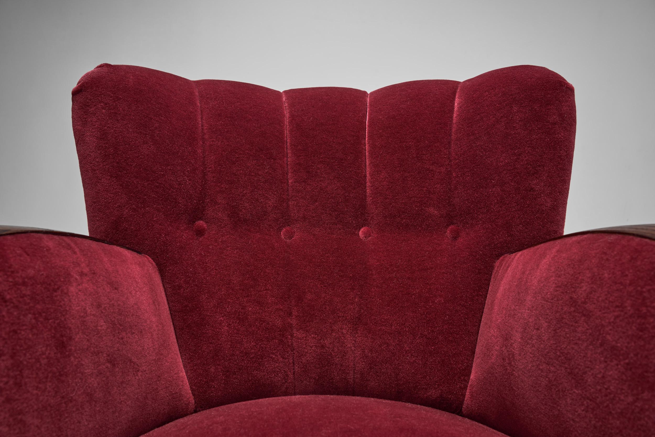A Pair of Red Mohair Armchairs, Europe 1930s 2