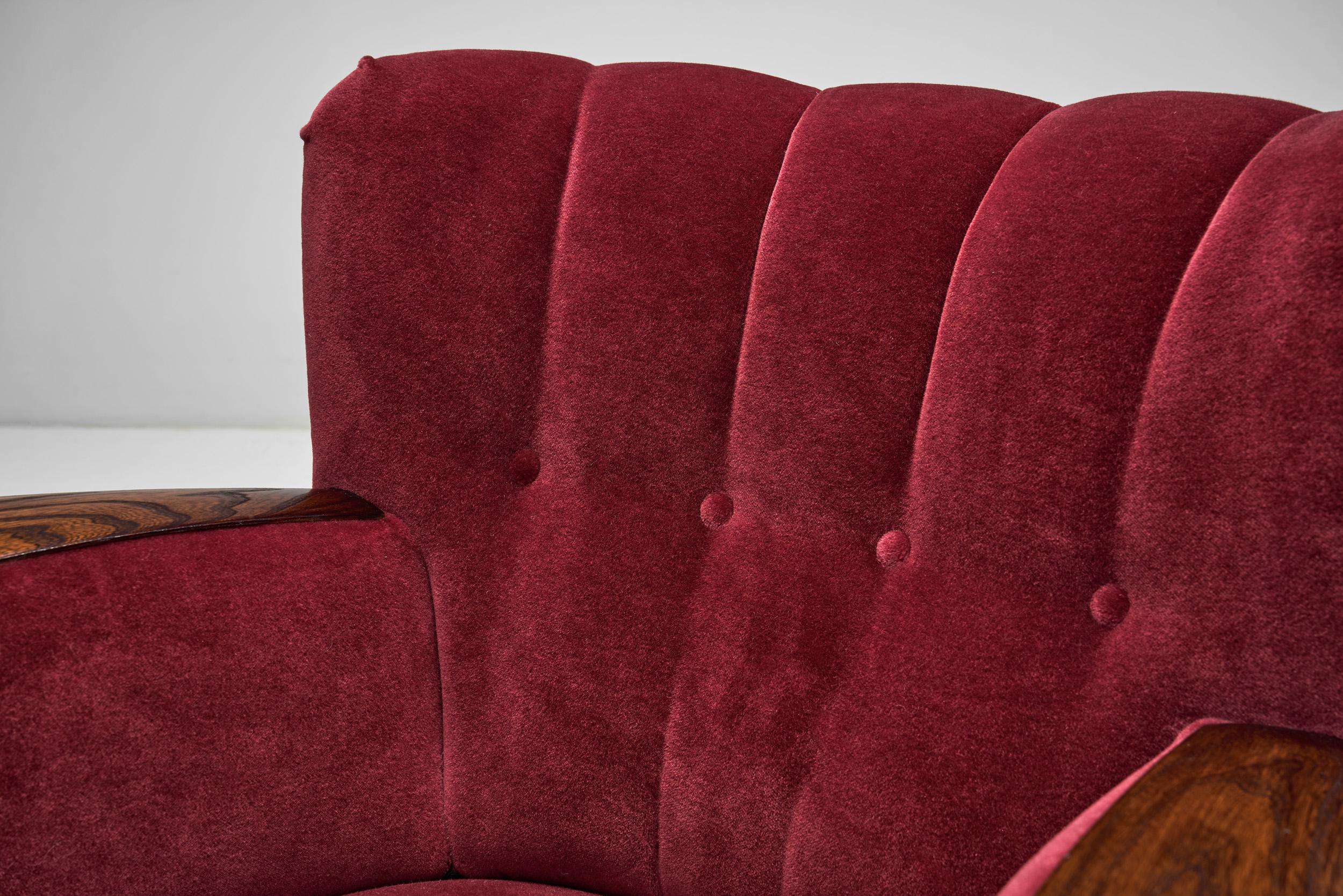 A Pair of Red Mohair Armchairs, Europe 1930s 3