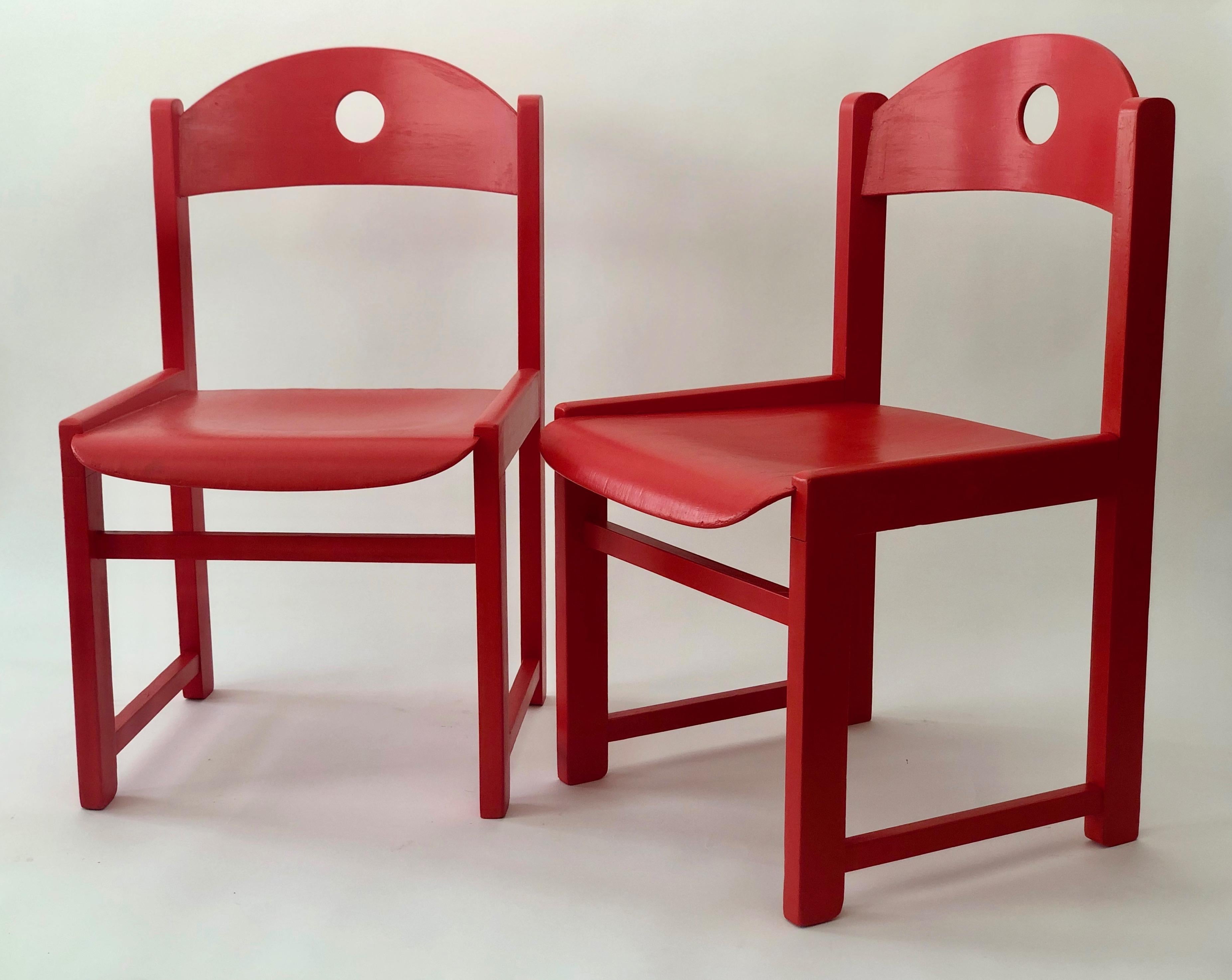 Czech Pair of Red Painted Children Chairs from the 1970 's For Sale