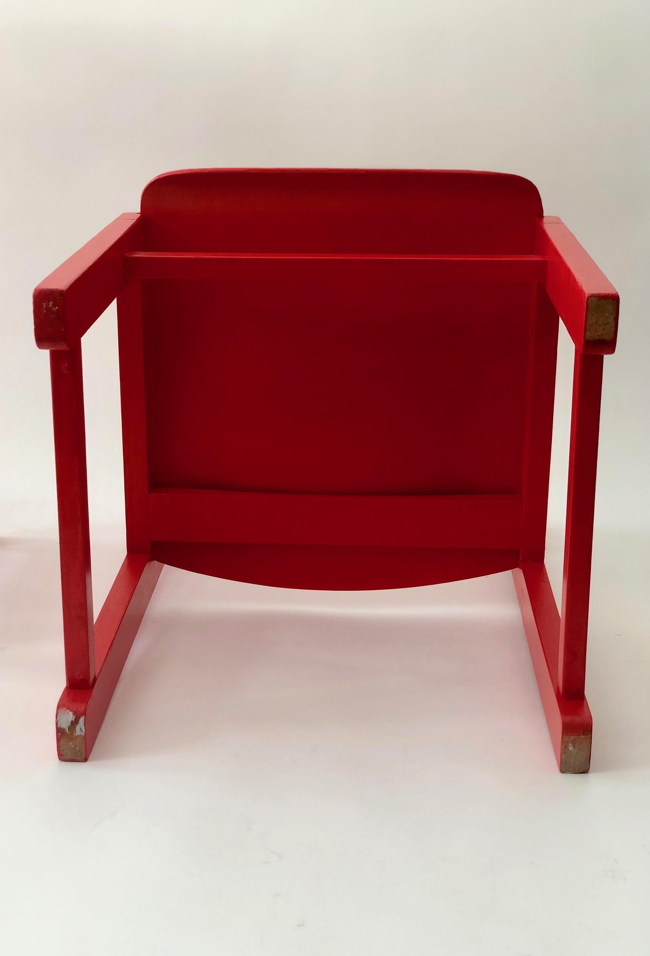 Late 20th Century Pair of Red Painted Children Chairs from the 1970 's For Sale