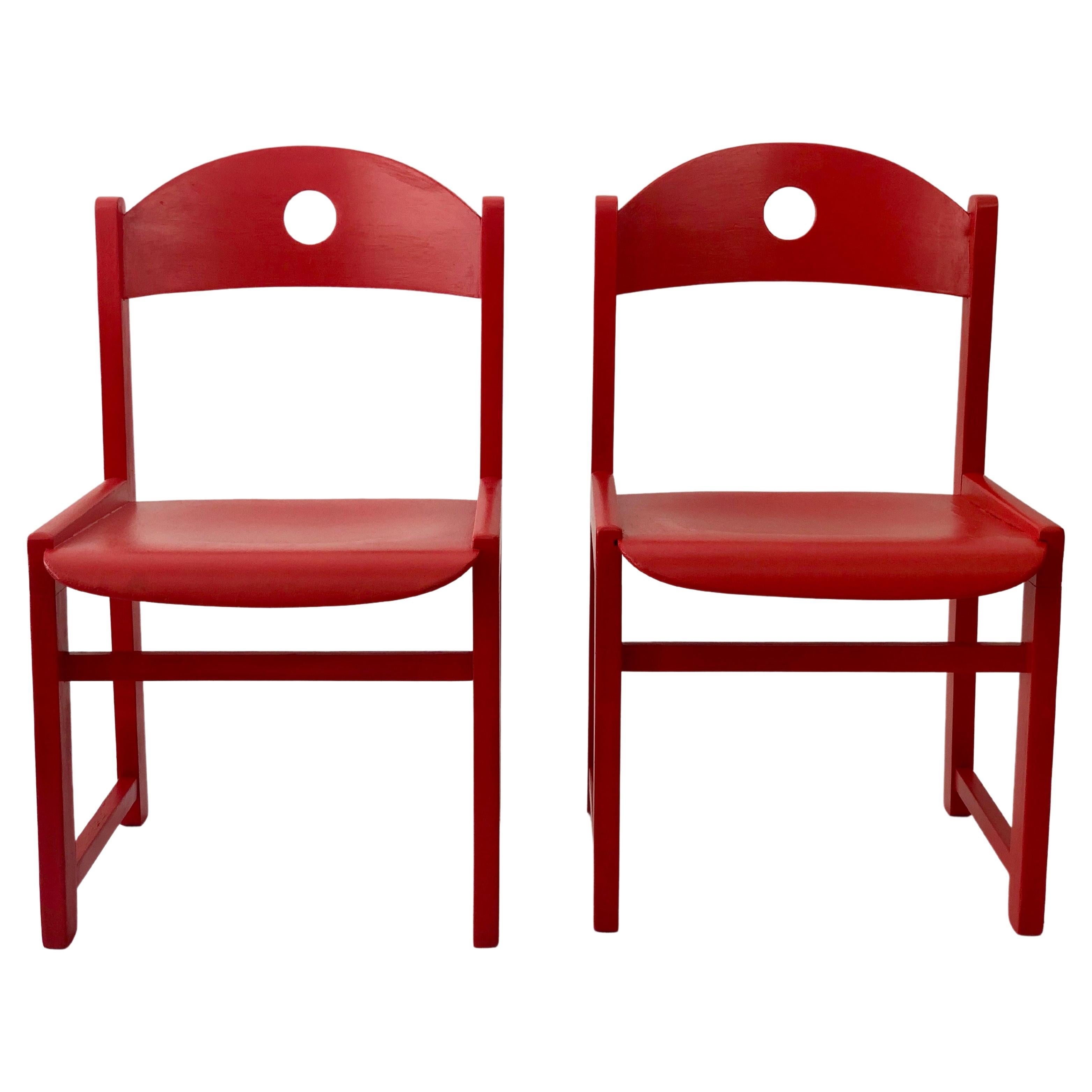 Pair of Red Painted Children Chairs from the 1970 's For Sale