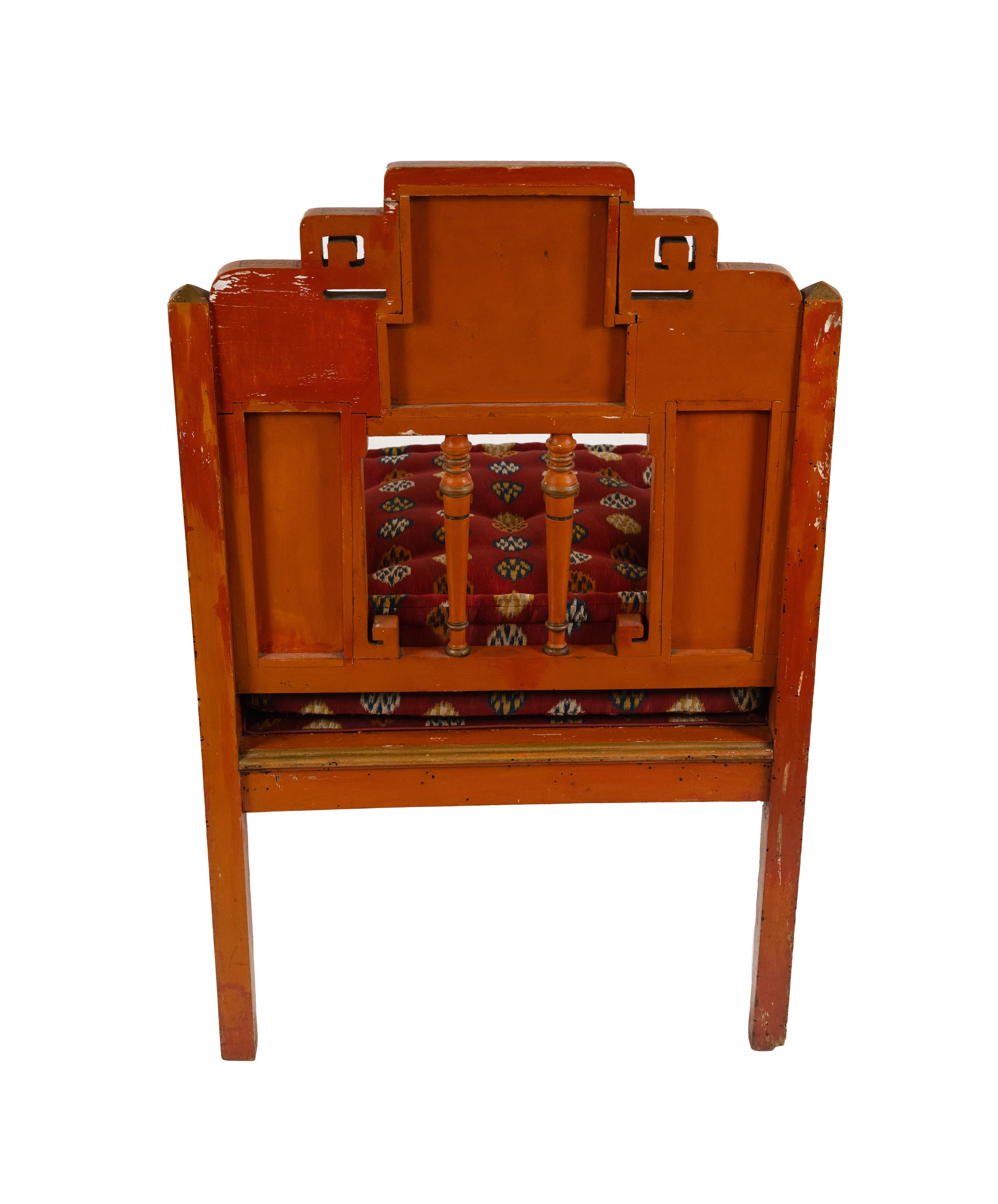 Unknown A Pair of Red Painted Chinoiserie Armchairs For Sale