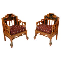 A Pair of Red Painted Chinoiserie Armchairs
