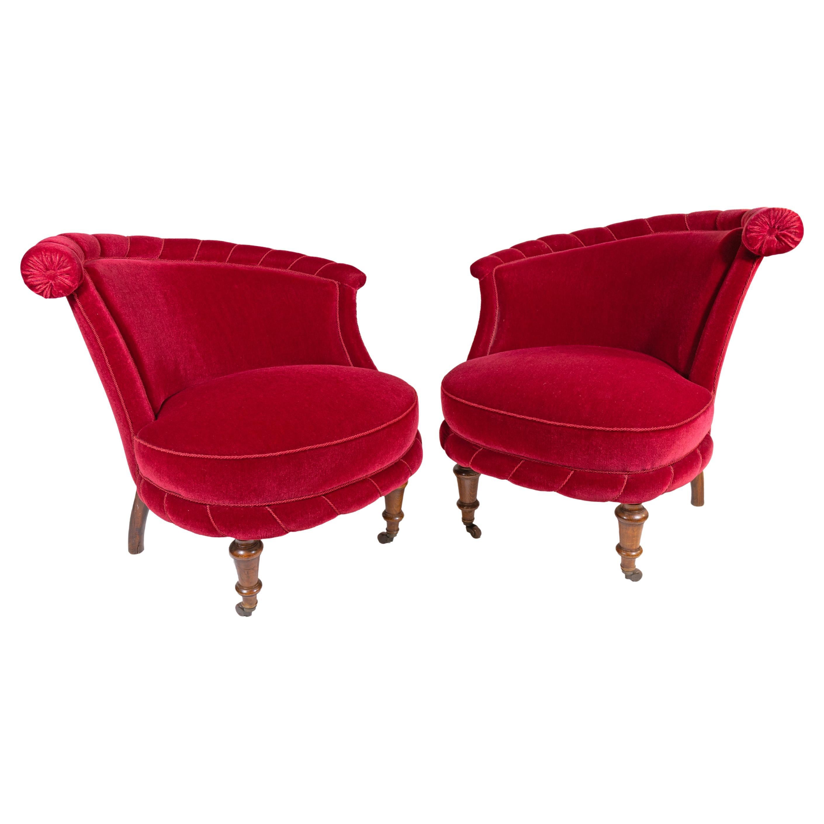 A Pair of Red Swedish Slipper Chairs