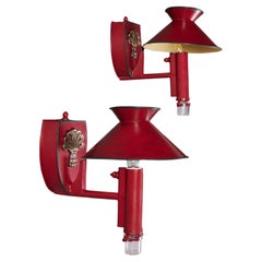 A Pair of Red Tole Wall Lights 