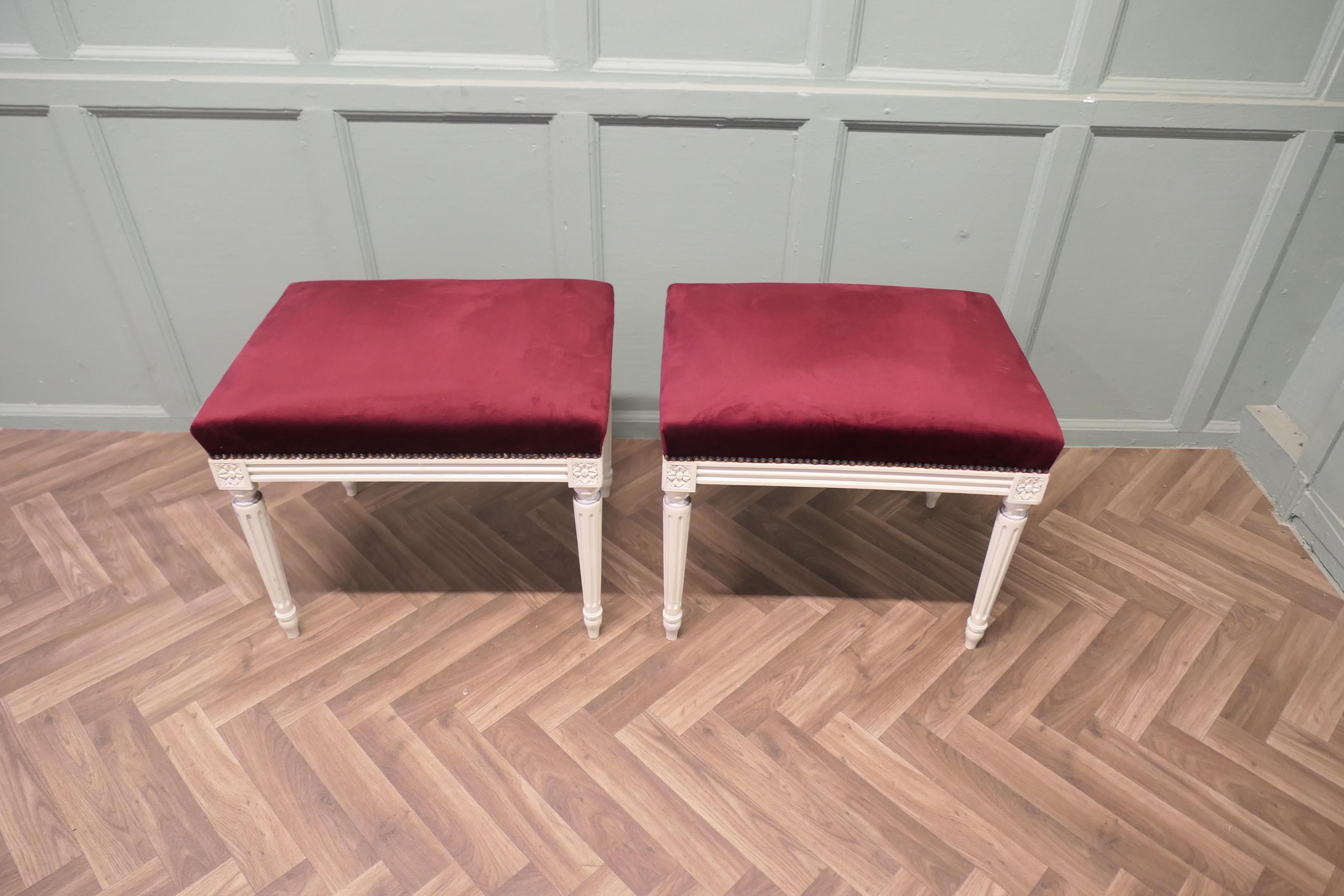 Victorian A Pair of Red Velvet Library or Window Stools  A Lovely pair For Sale