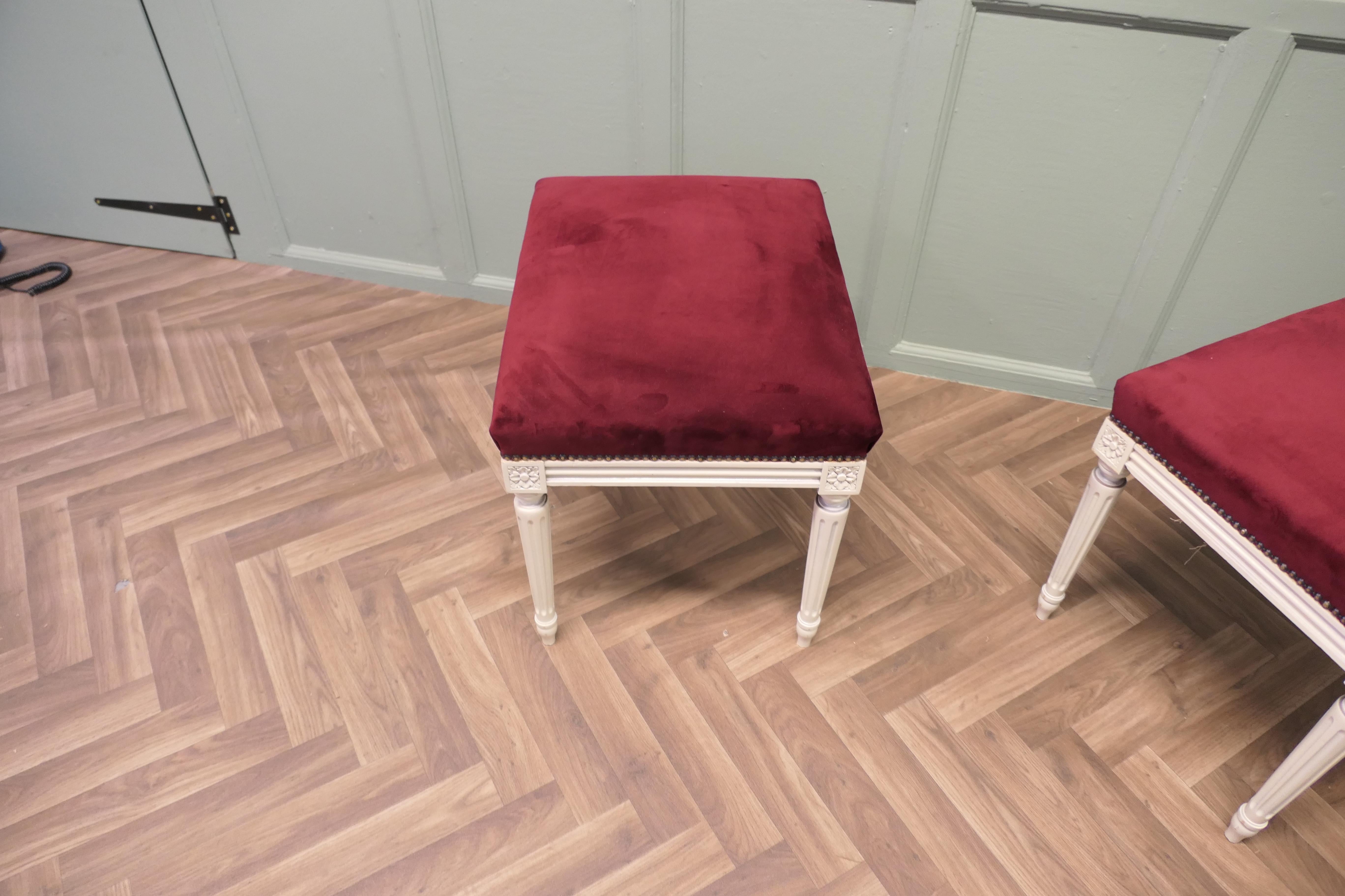 Early 20th Century A Pair of Red Velvet Library or Window Stools  A Lovely pair For Sale