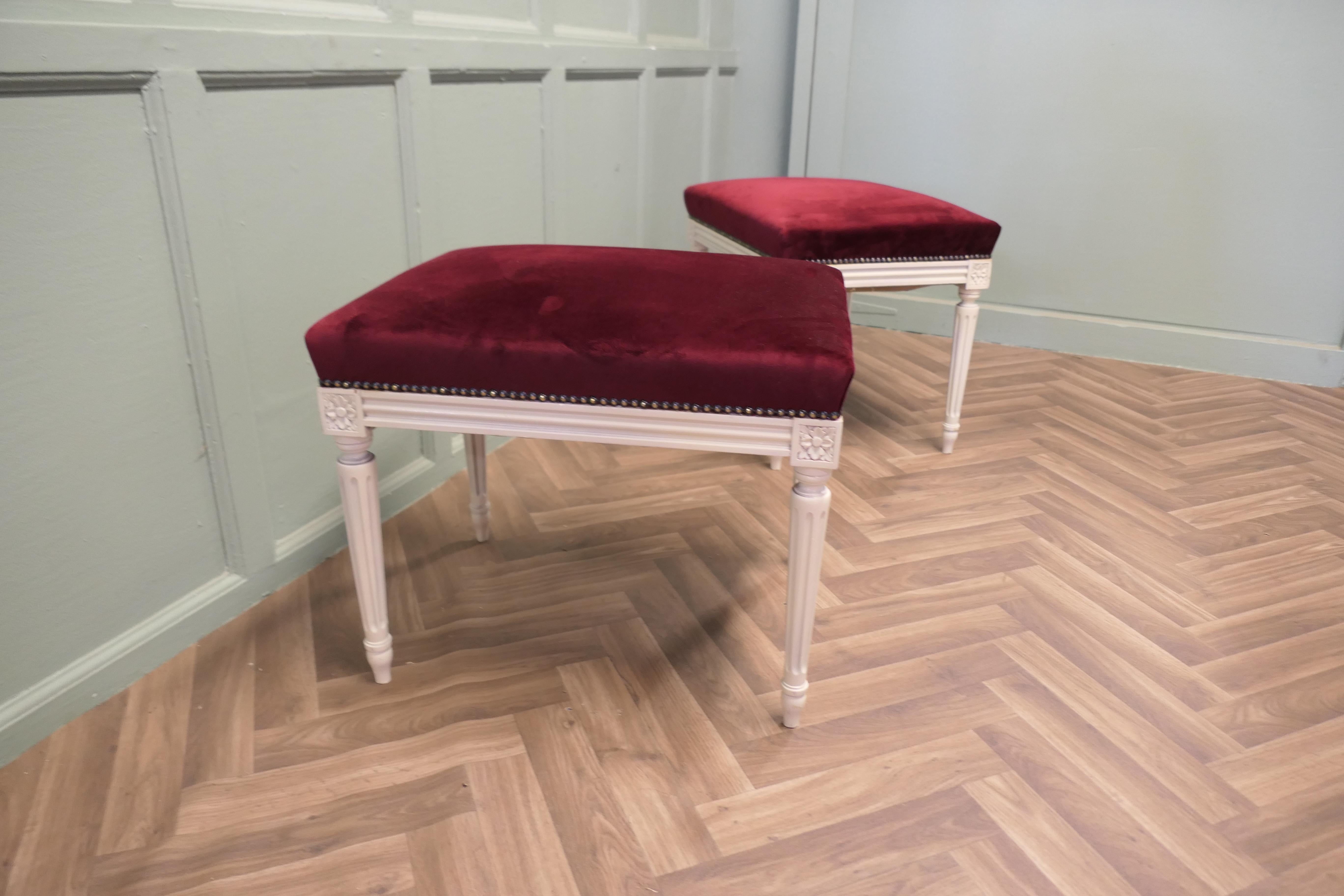 A Pair of Red Velvet Library or Window Stools  A Lovely pair For Sale 1