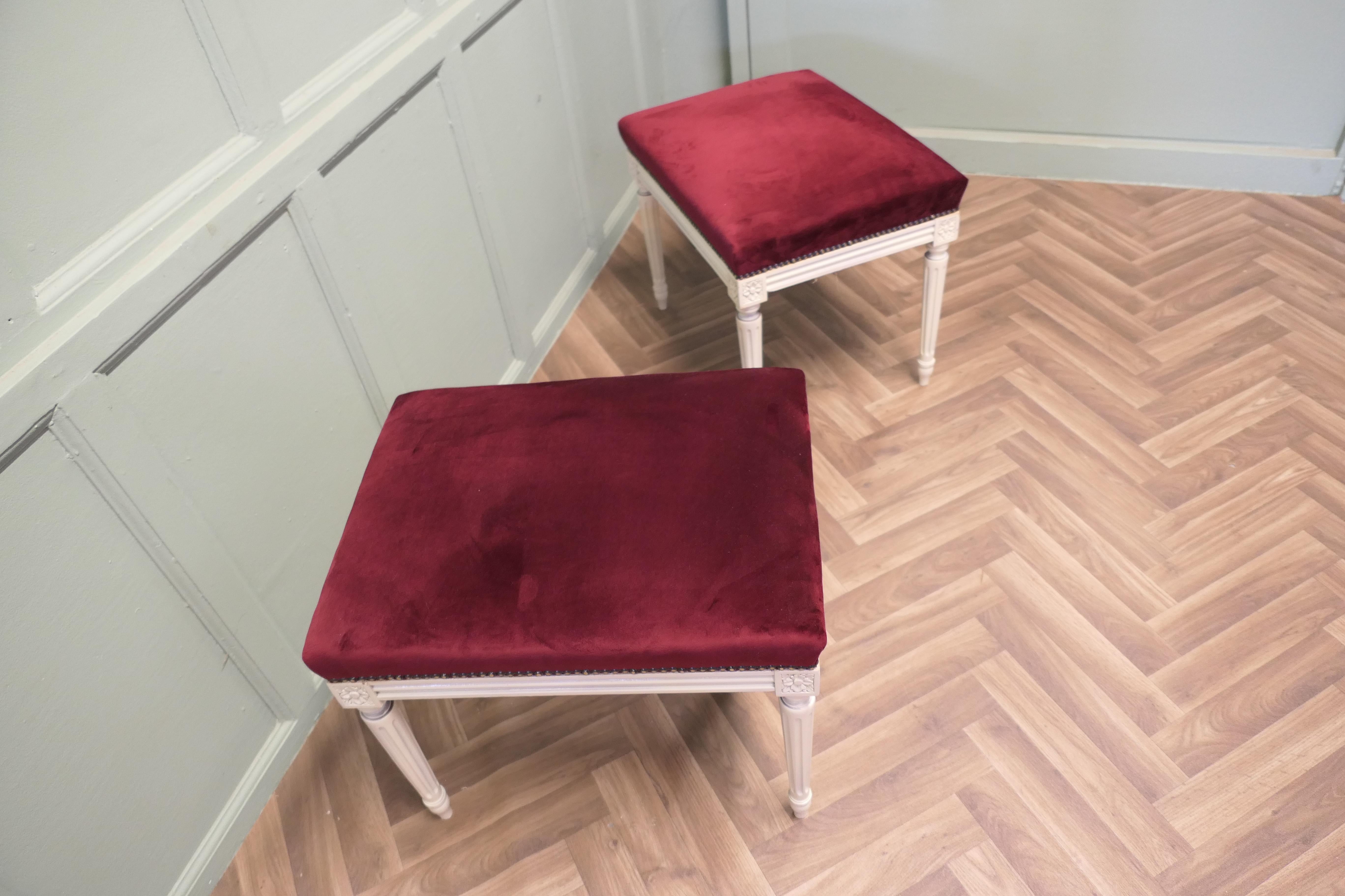 A Pair of Red Velvet Library or Window Stools  A Lovely pair For Sale 2