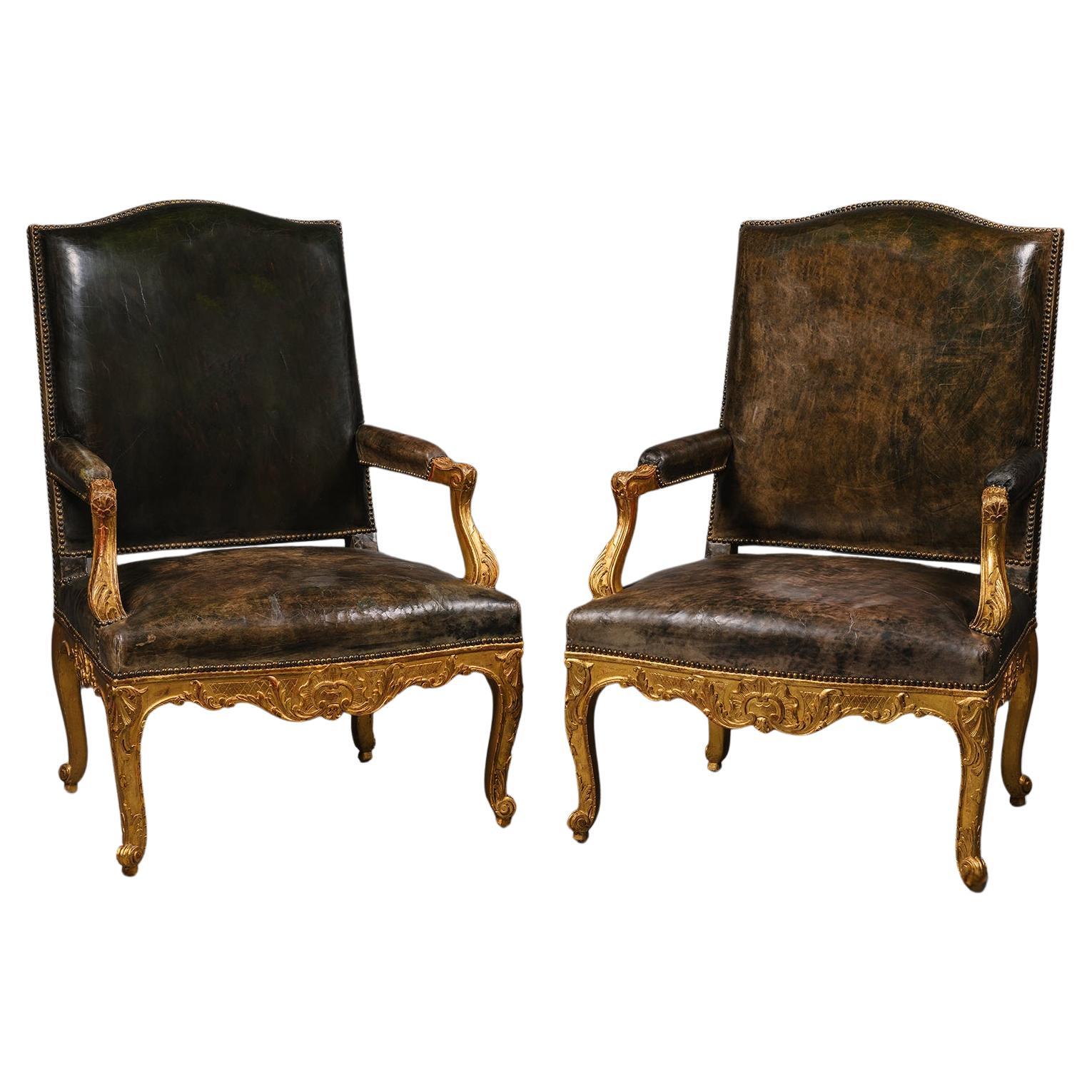 A Pair of Regence Style Giltwood Fauteuils