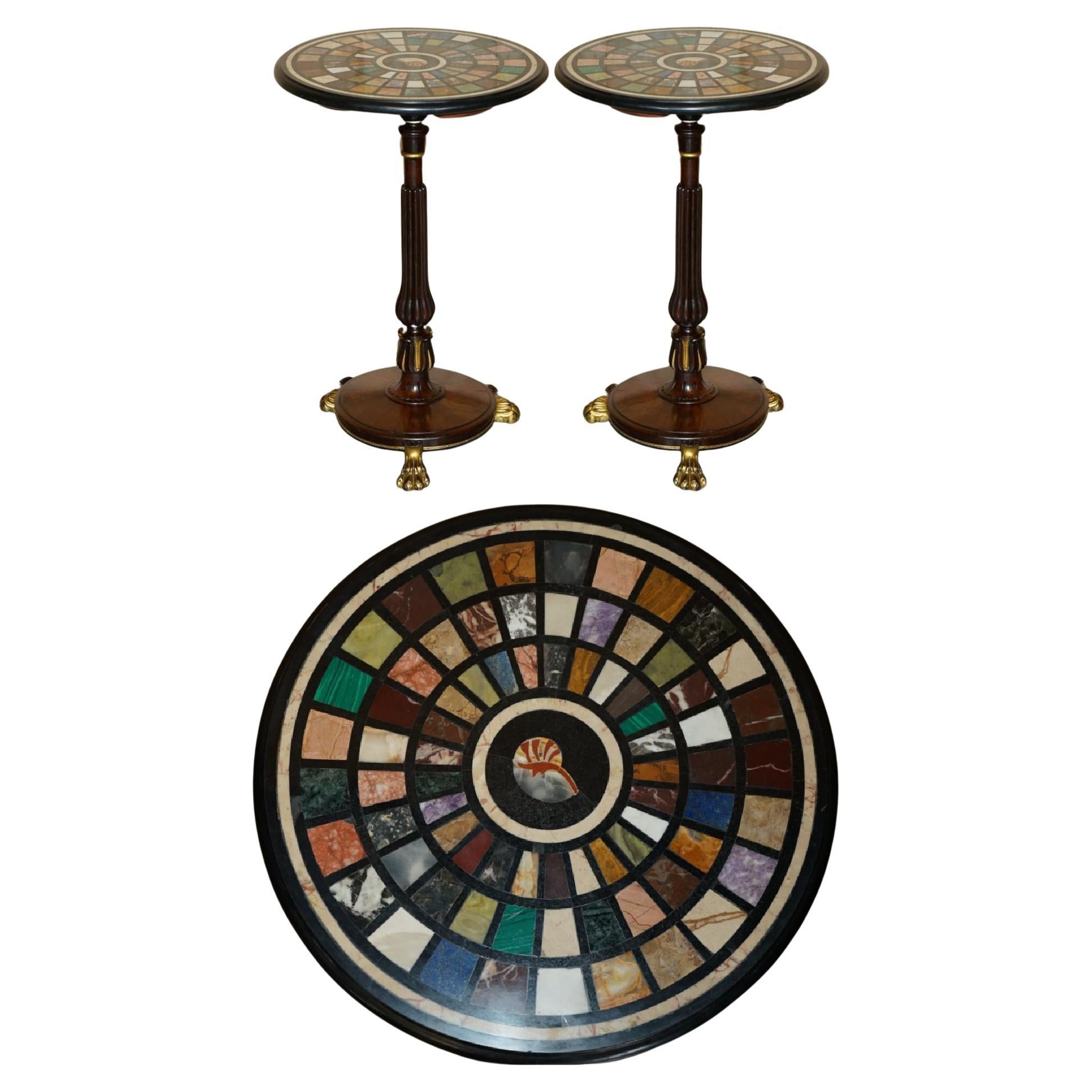 A PAIR OF REGENCY 1810 SPECiMEN MARBLE PIETRA DURA & HARDWOOD OCCASIONAL TABLES