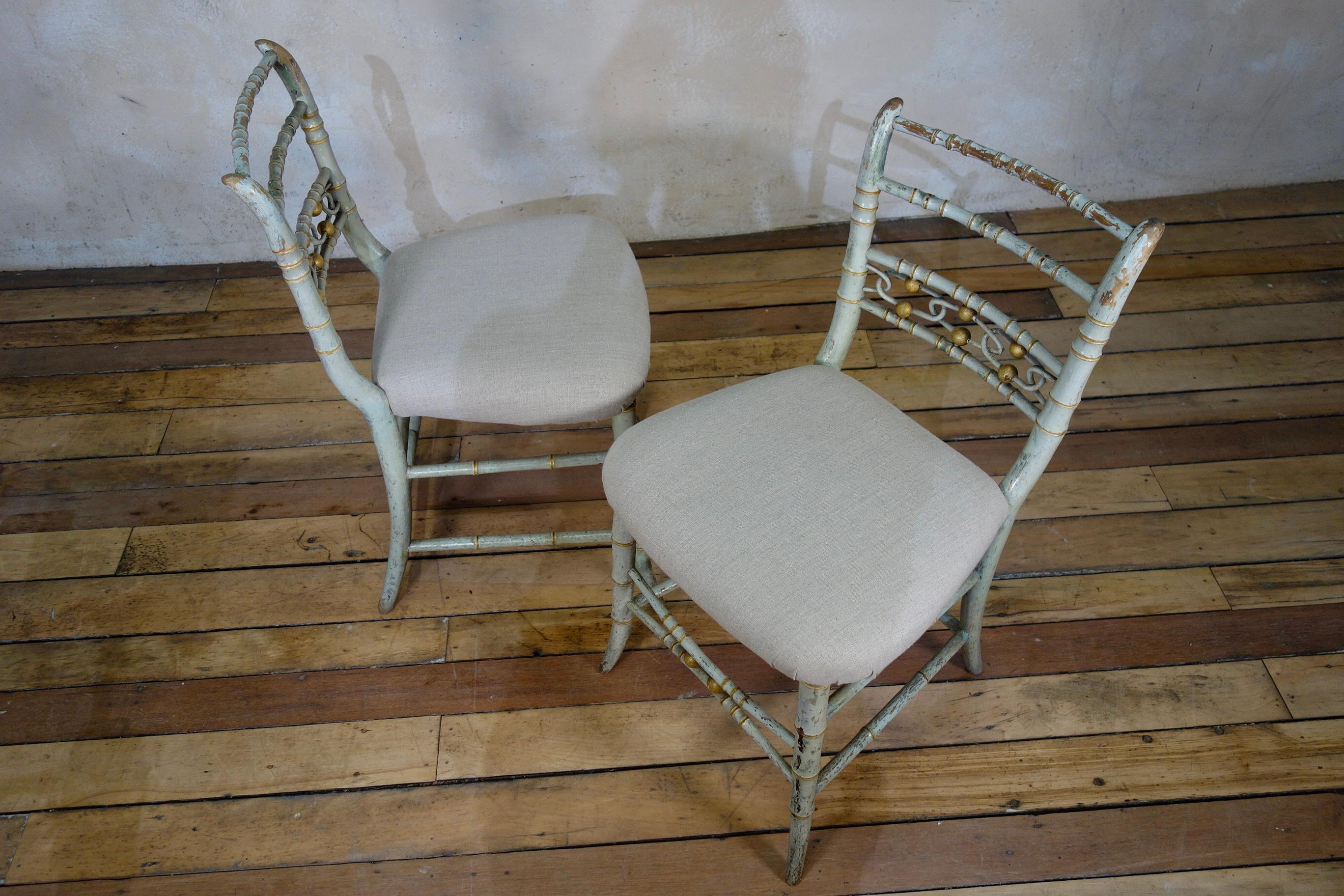 Pair of Regency 19th Century Faux Bamboo Original Painted Side Chairs 4
