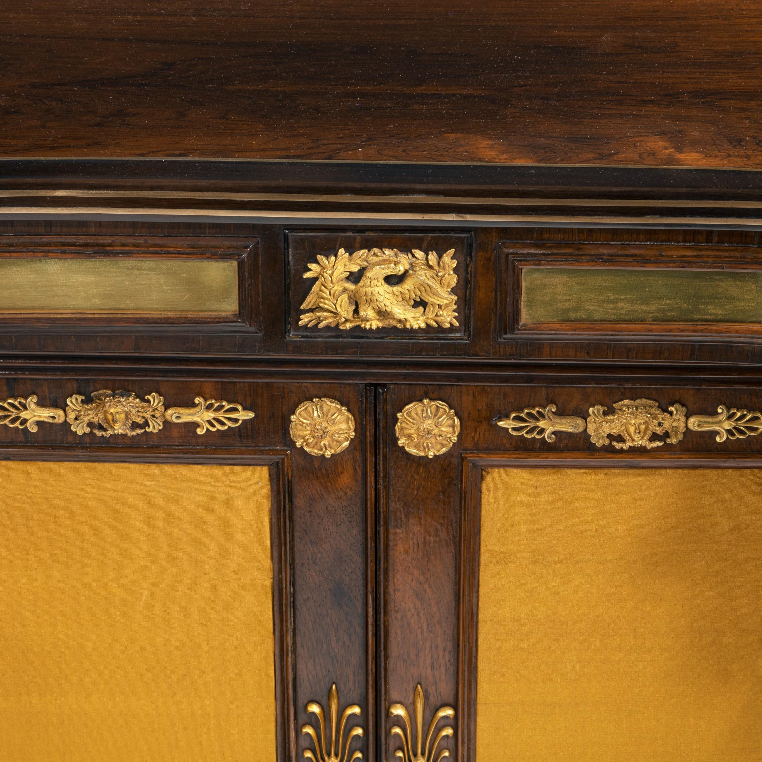 Pair of Regency Brass-Inlaid Rosewood Side Cabinets For Sale 9