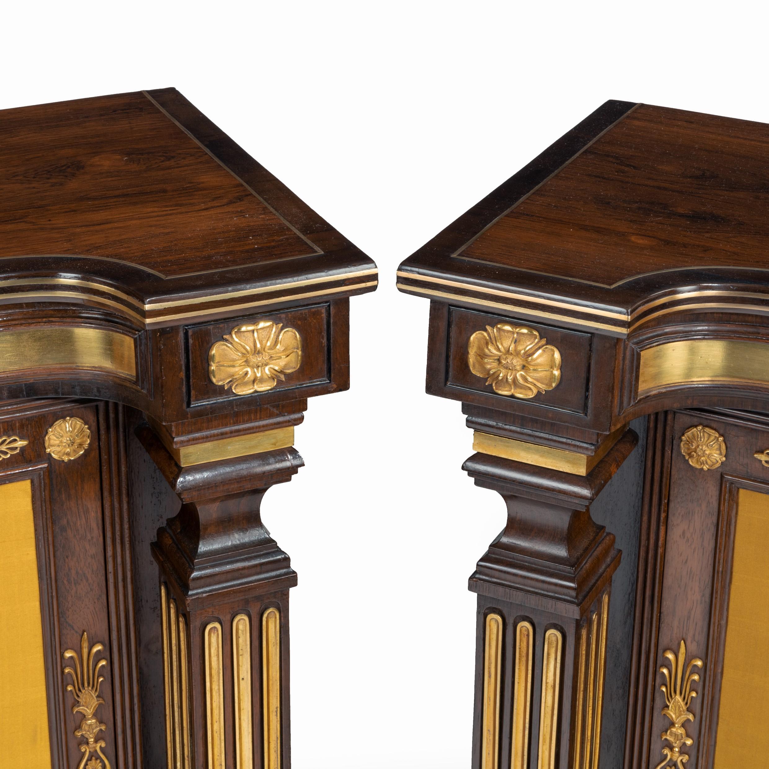 Pair of Regency Brass-Inlaid Rosewood Side Cabinets For Sale 10