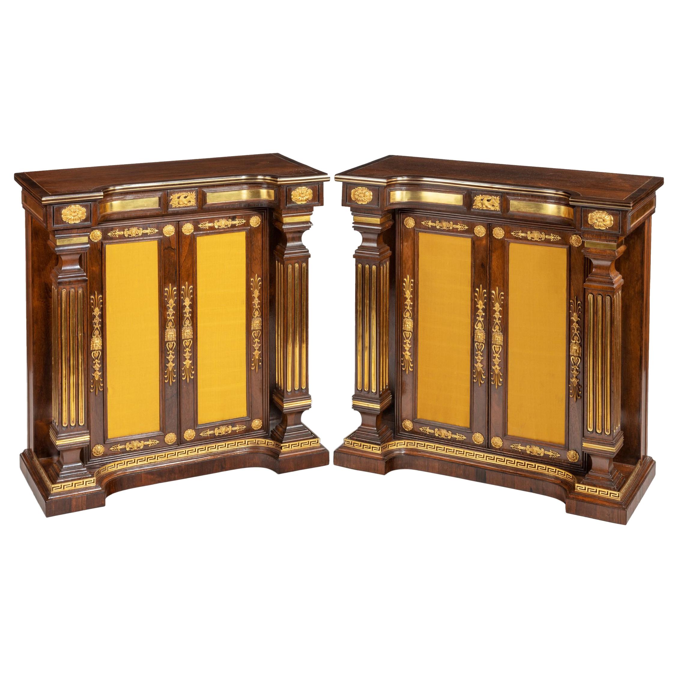 Pair of Regency Brass-Inlaid Rosewood Side Cabinets