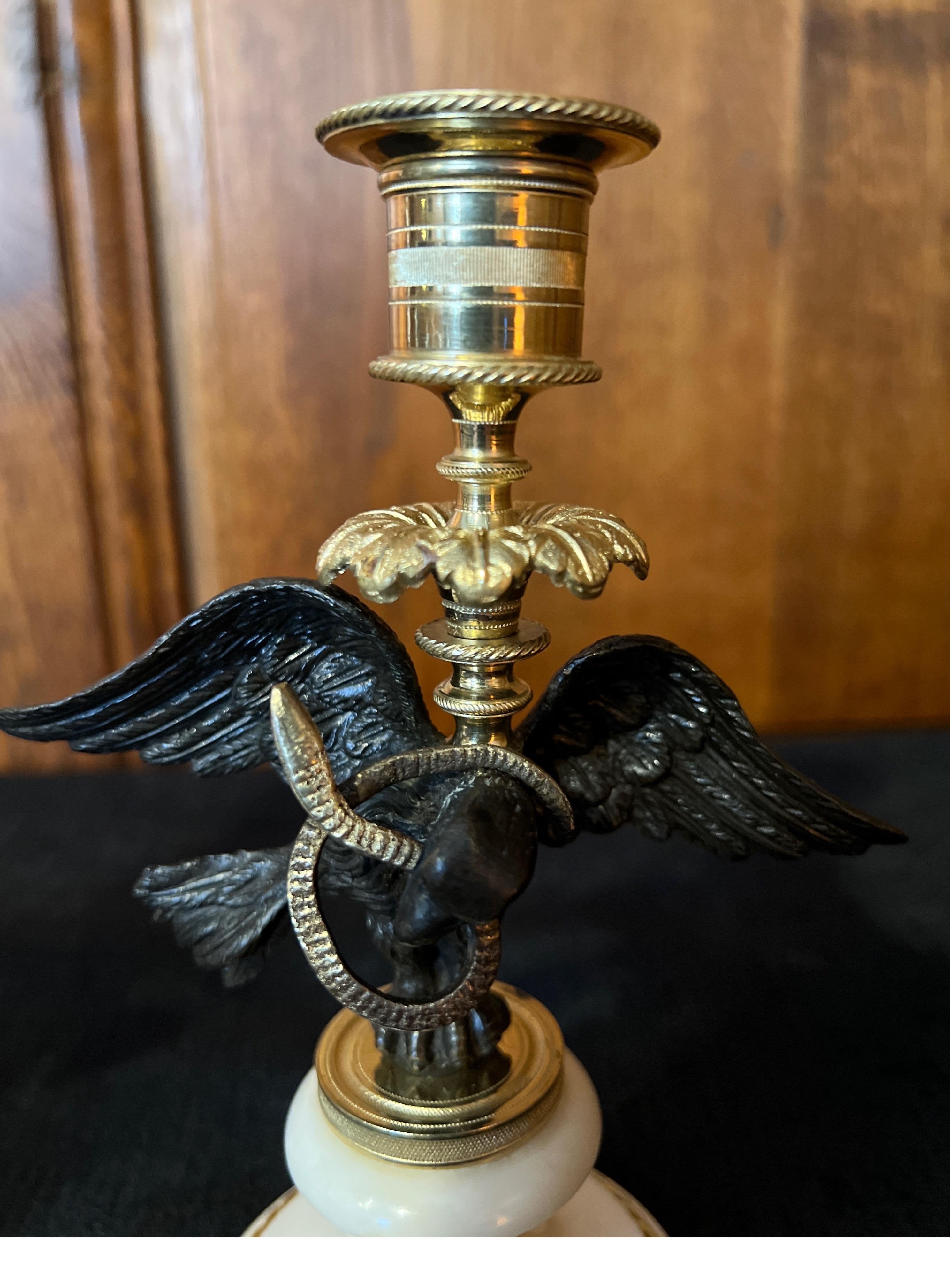 A Pair of Regency Bronze, Gilt-bronze & Marble Candle sticks.  For Sale 4