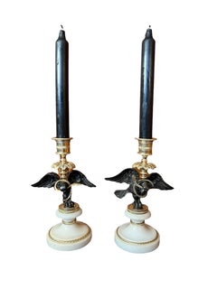 A Pair of Regency Bronze, Gilt-bronze & Marble Candle sticks.