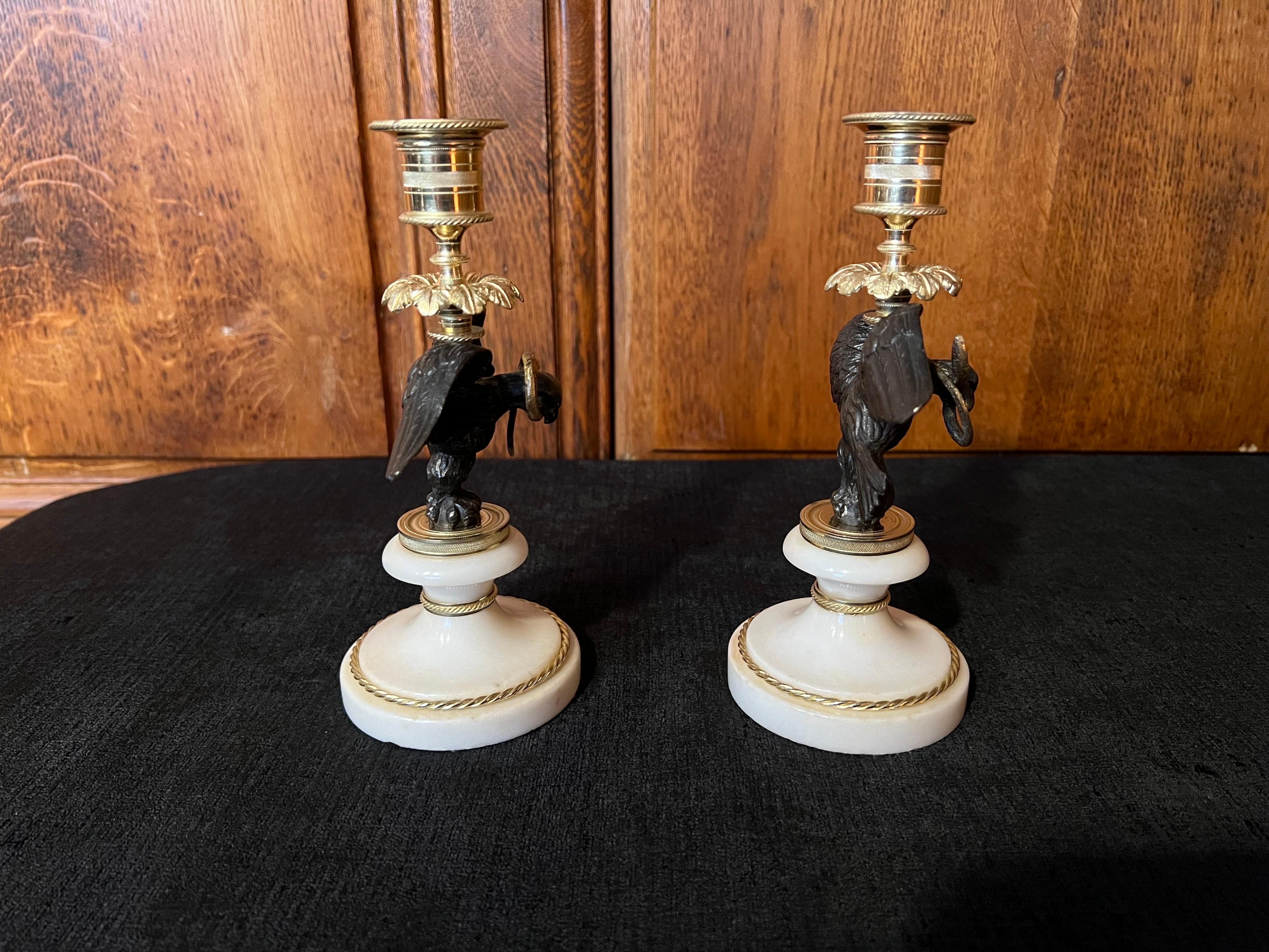 English A Pair of Regency Bronze, Gilt-bronze & Marble Candle sticks.  For Sale