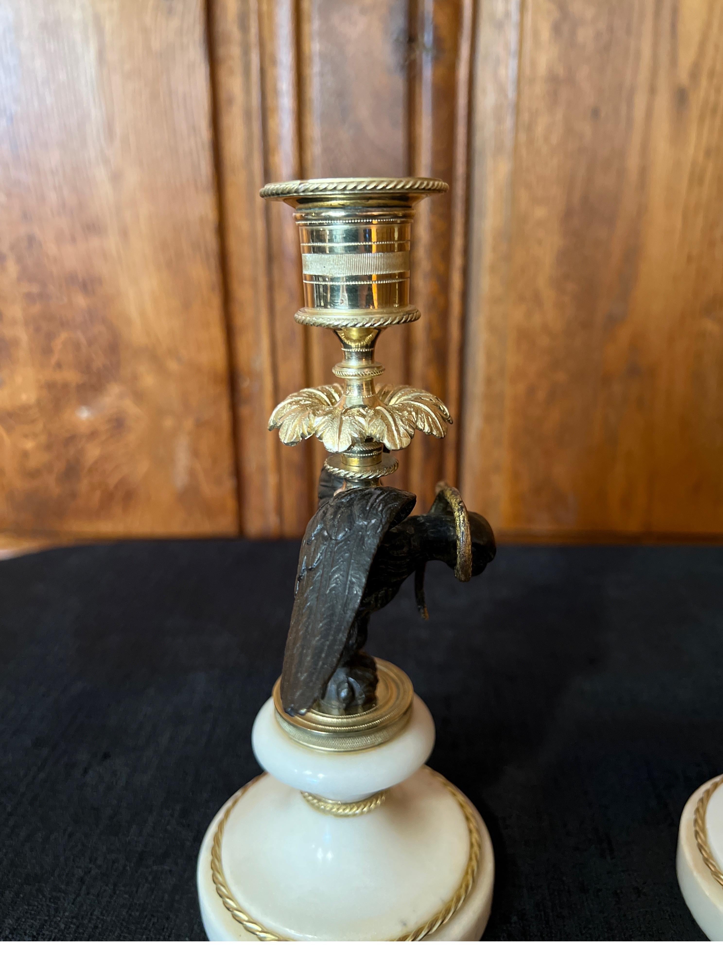 A Pair of Regency Bronze, Gilt-bronze & Marble Candle sticks.  For Sale 1
