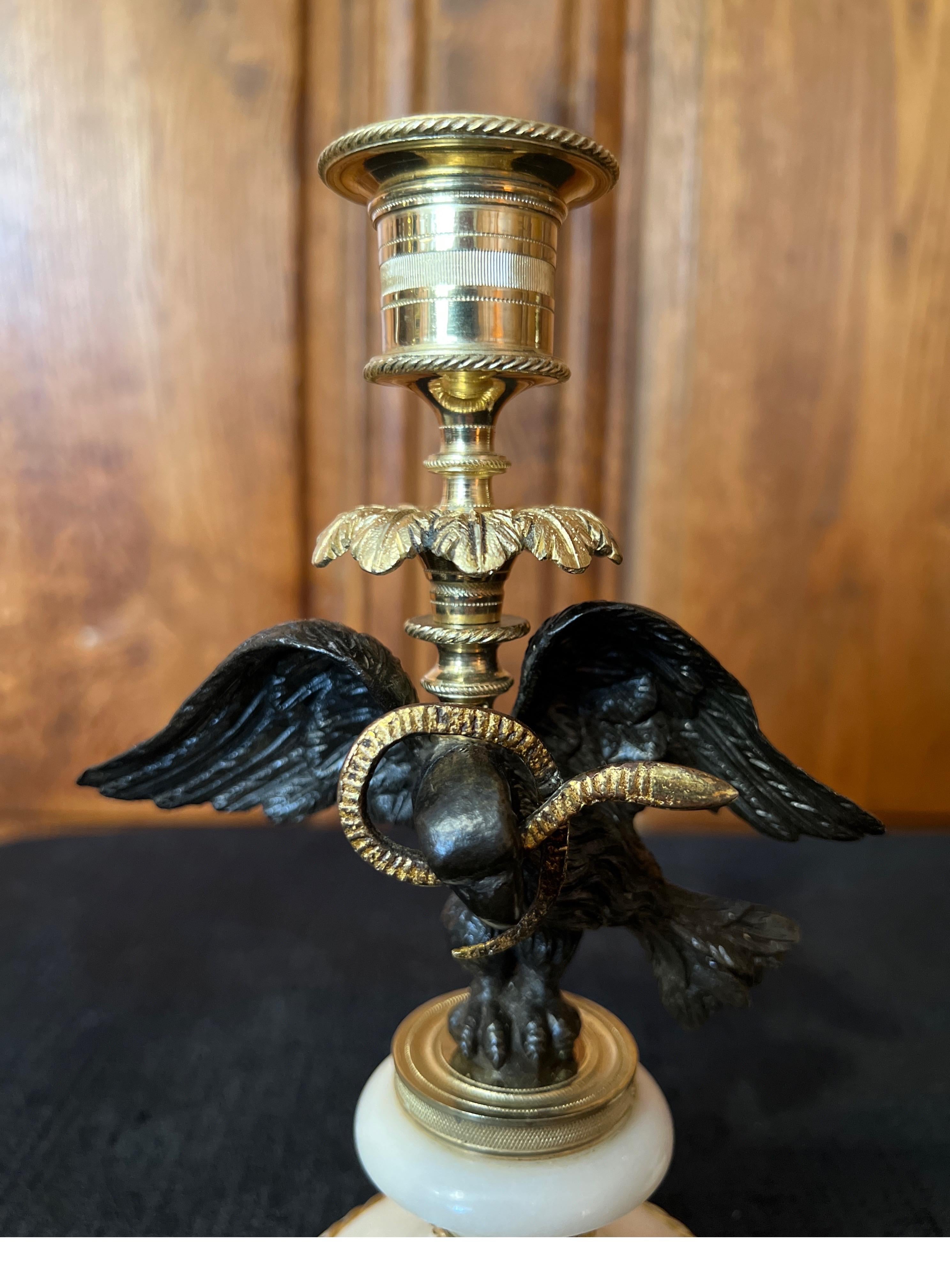 A Pair of Regency Bronze, Gilt-bronze & Marble Candle sticks.  For Sale 2