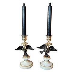 A Pair of Regency Bronze, Gilt-bronze & Marble Candle sticks.