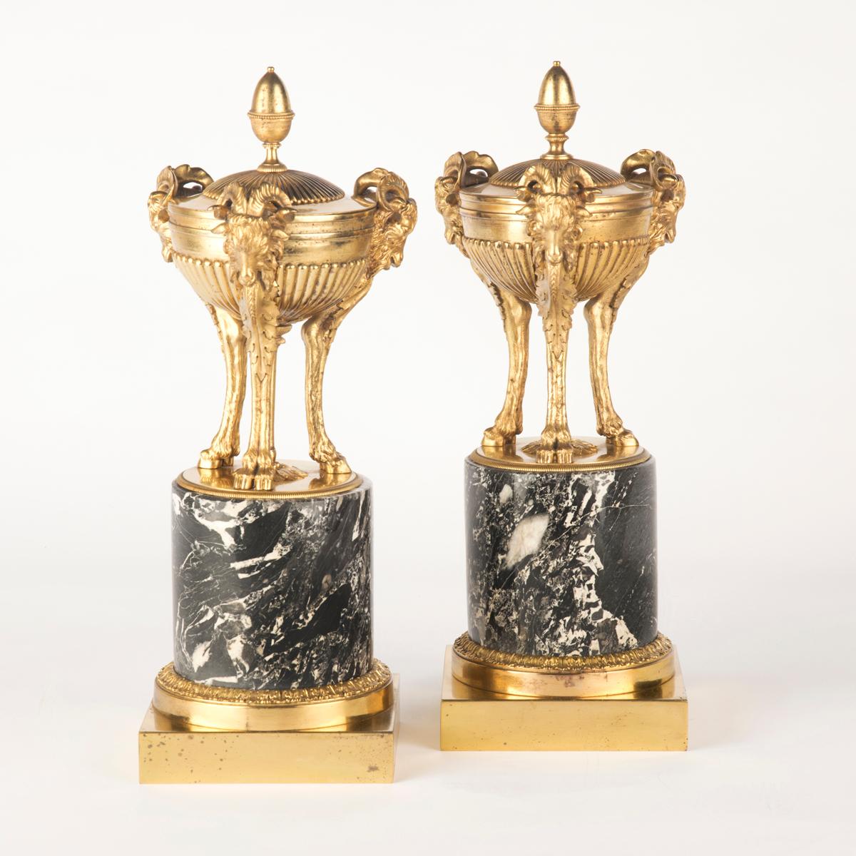 Pair of Regency Classical Gilt Bronze Vases For Sale 1