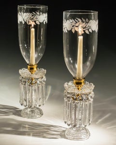 Pair of Regency Cut-Glass Hurricane Lights