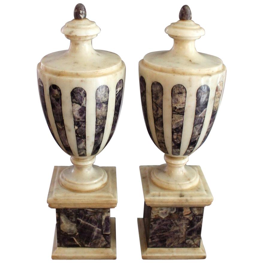 Pair of Regency Marble and Blue John Classical Urns circa 1820