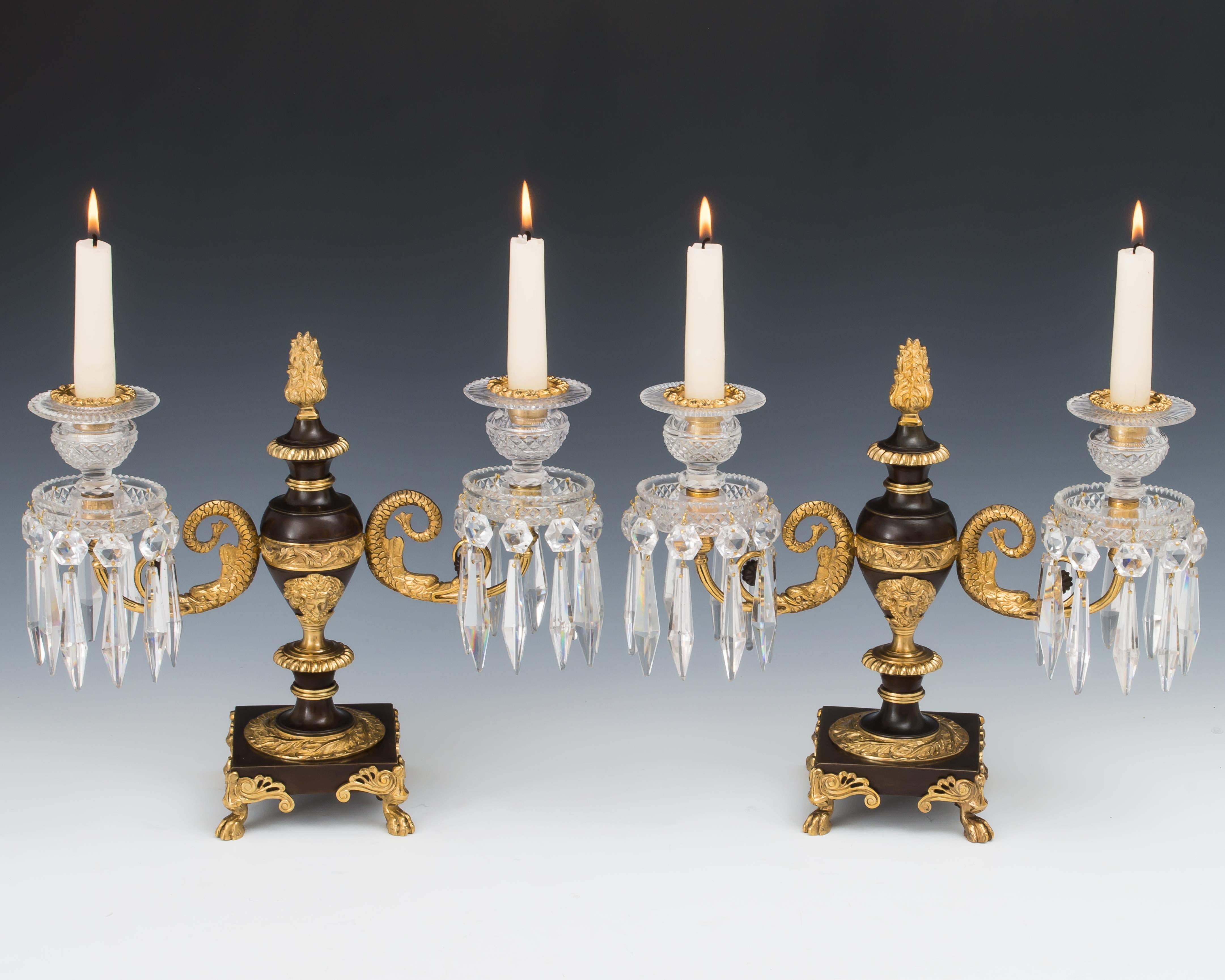 Pair of Regency Ormolu and Bronze Candelabra In Good Condition For Sale In Steyning, West sussex