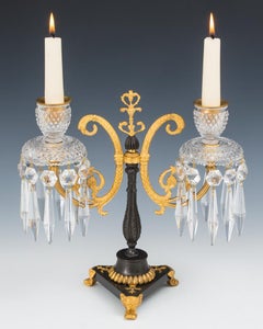 Pair of Regency Ormolu and Bronze Cut Glass Candelabra