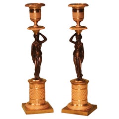 Antique Pair of Regency Period Bronze and Omolu Candelsticks