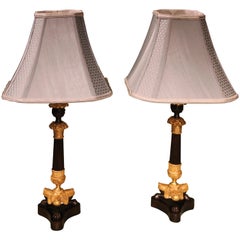 Pair of Regency Period Bronze and Ormolu Candlesticks Converted to Lamps