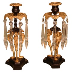 A pair of Regency period bronze and ormolu Griffin lustres