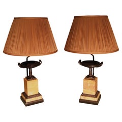 Pair of Regency Period Bronze and Sienna Marble Tazzas Mounted as Lamps