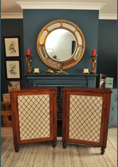 Pair of Regency Period Mahogany Side Cabinets with Brass Lattice Fronts