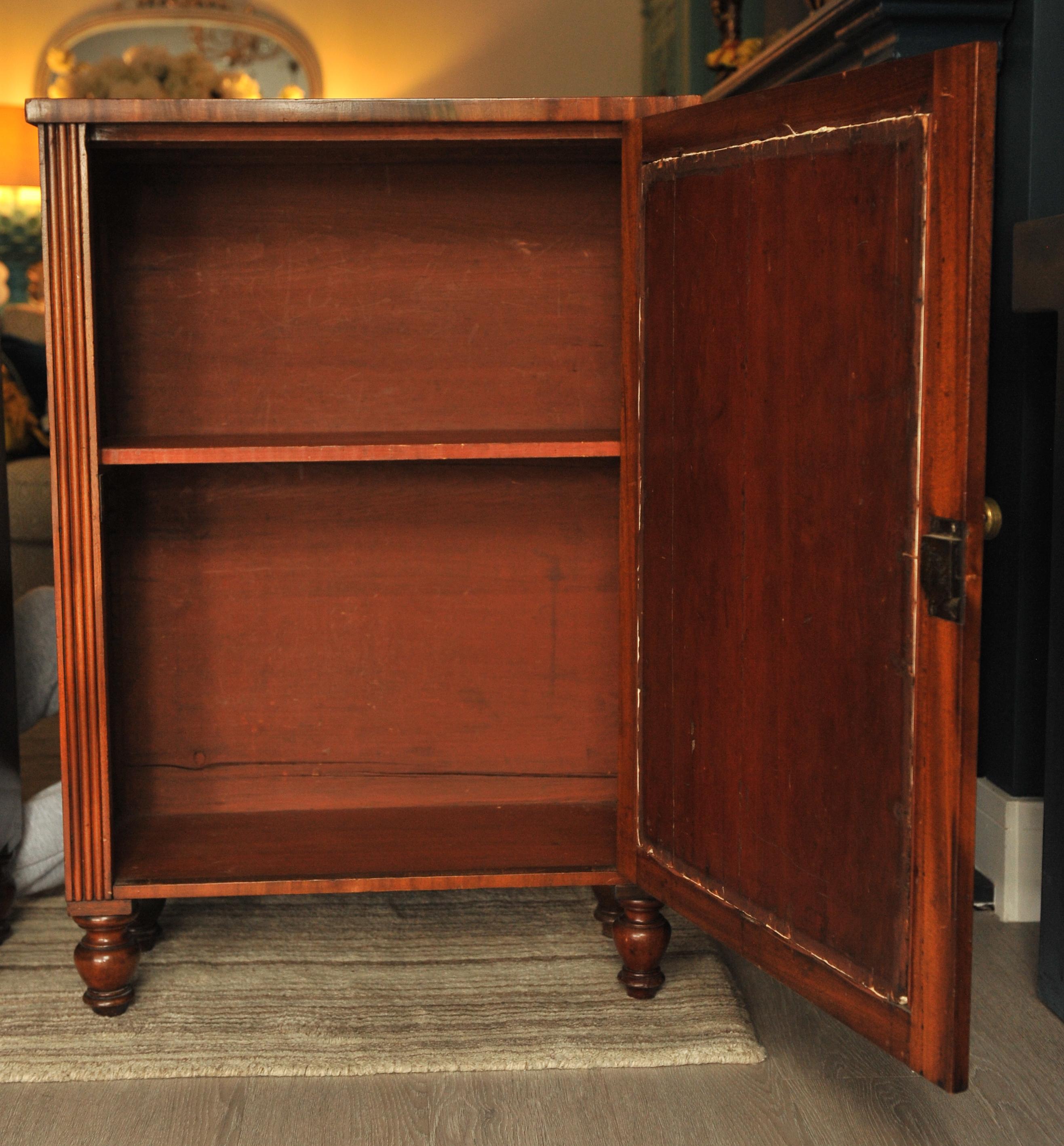 Rare Pair of Regency Period Mahogany Side Cabinets with Brass Lattice Fronts For Sale 1
