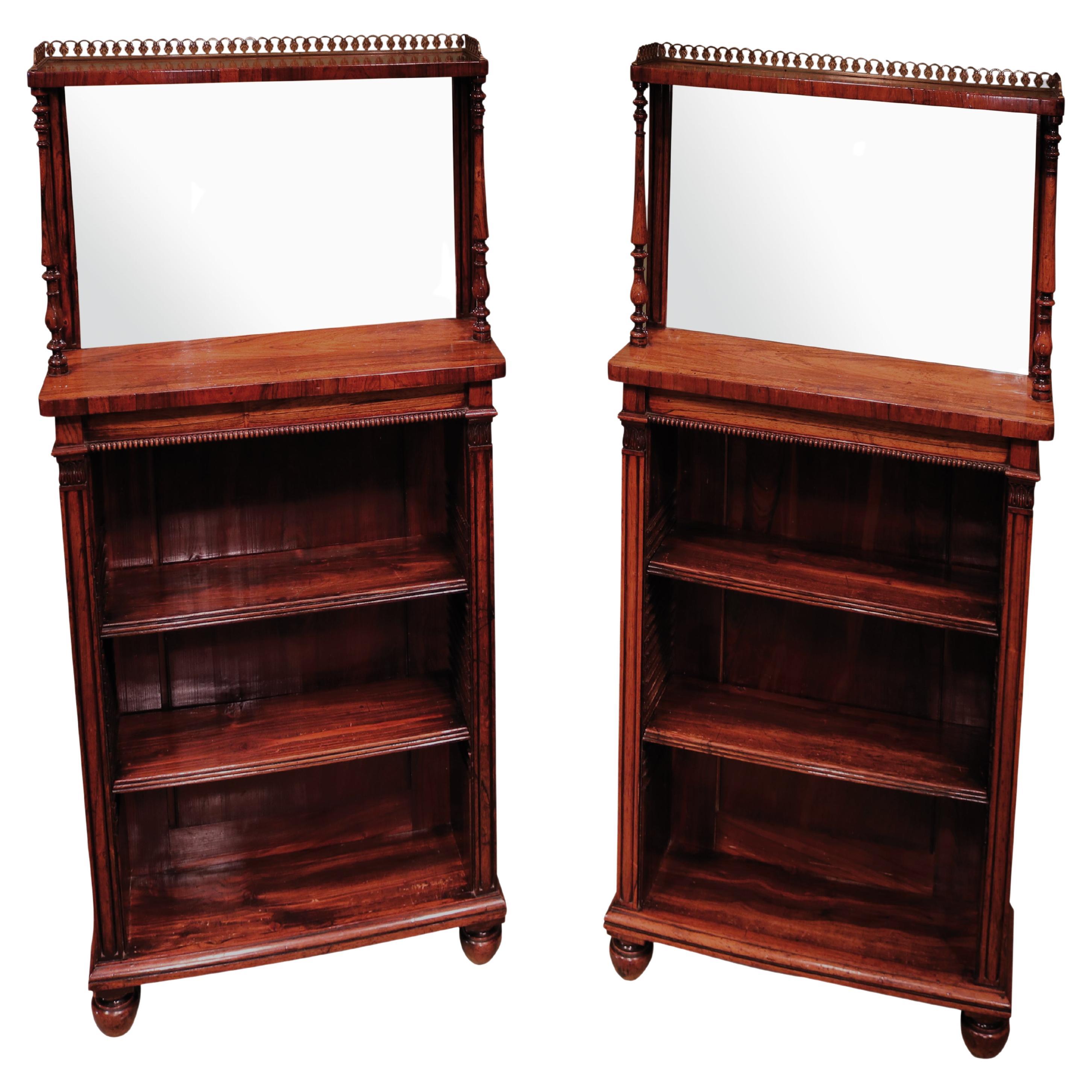 Pair of Regency Period Rosewood Open Bookcases For Sale